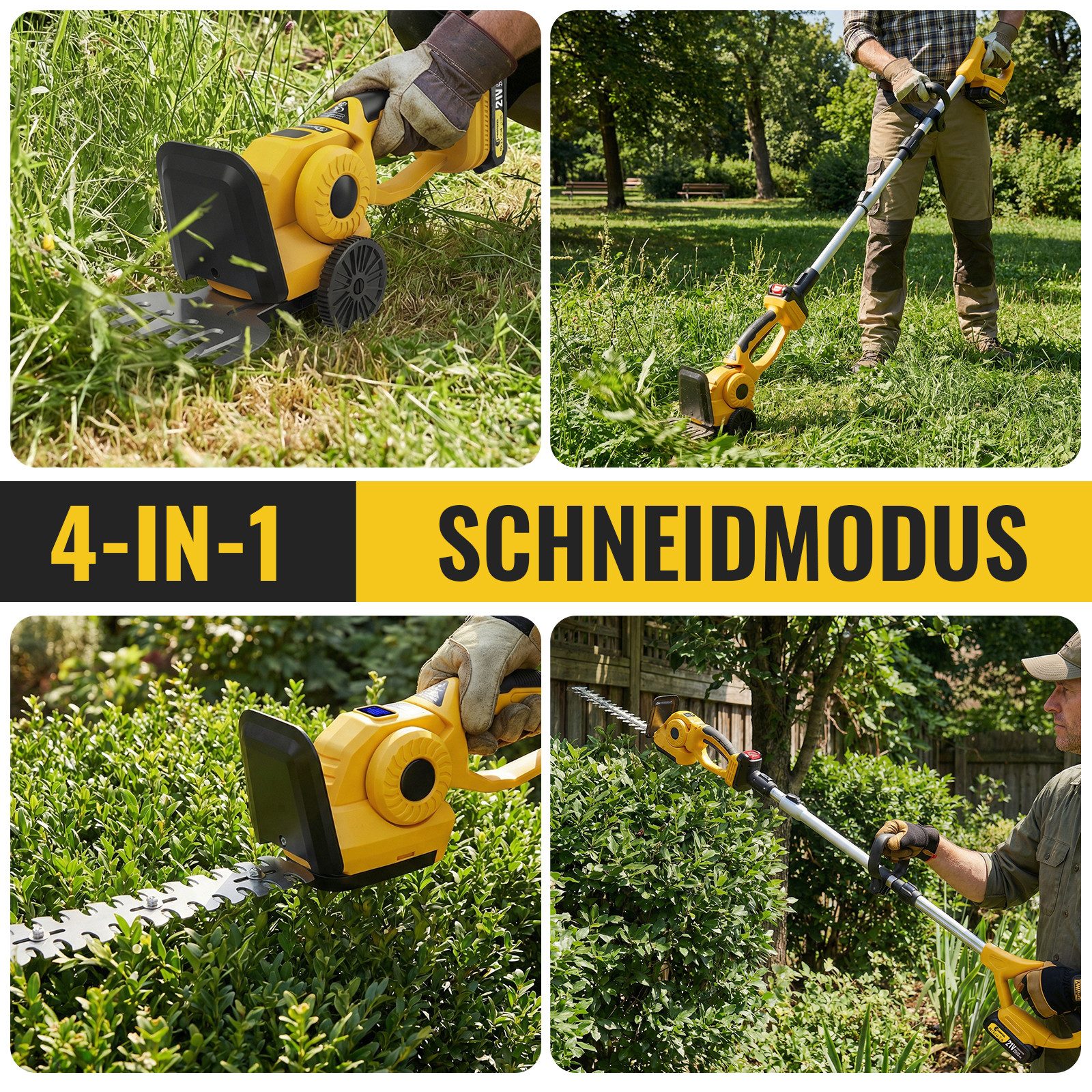 CONENTOOL Akku-Grasschere 2-in-1 Akku Heckenschere 21V, 2x 2000mAh, mit Teleskopstange 100-126cm, SK5 Klingen, mit 23/5cm Schnittlänge