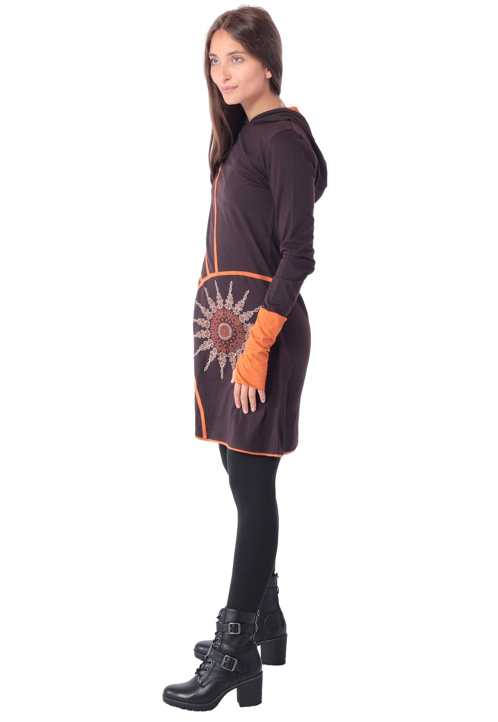 PUREWONDER Sweatkleid Langärmliges Kapuzenkleid aus Jersey Ganzjahreskleid Braun