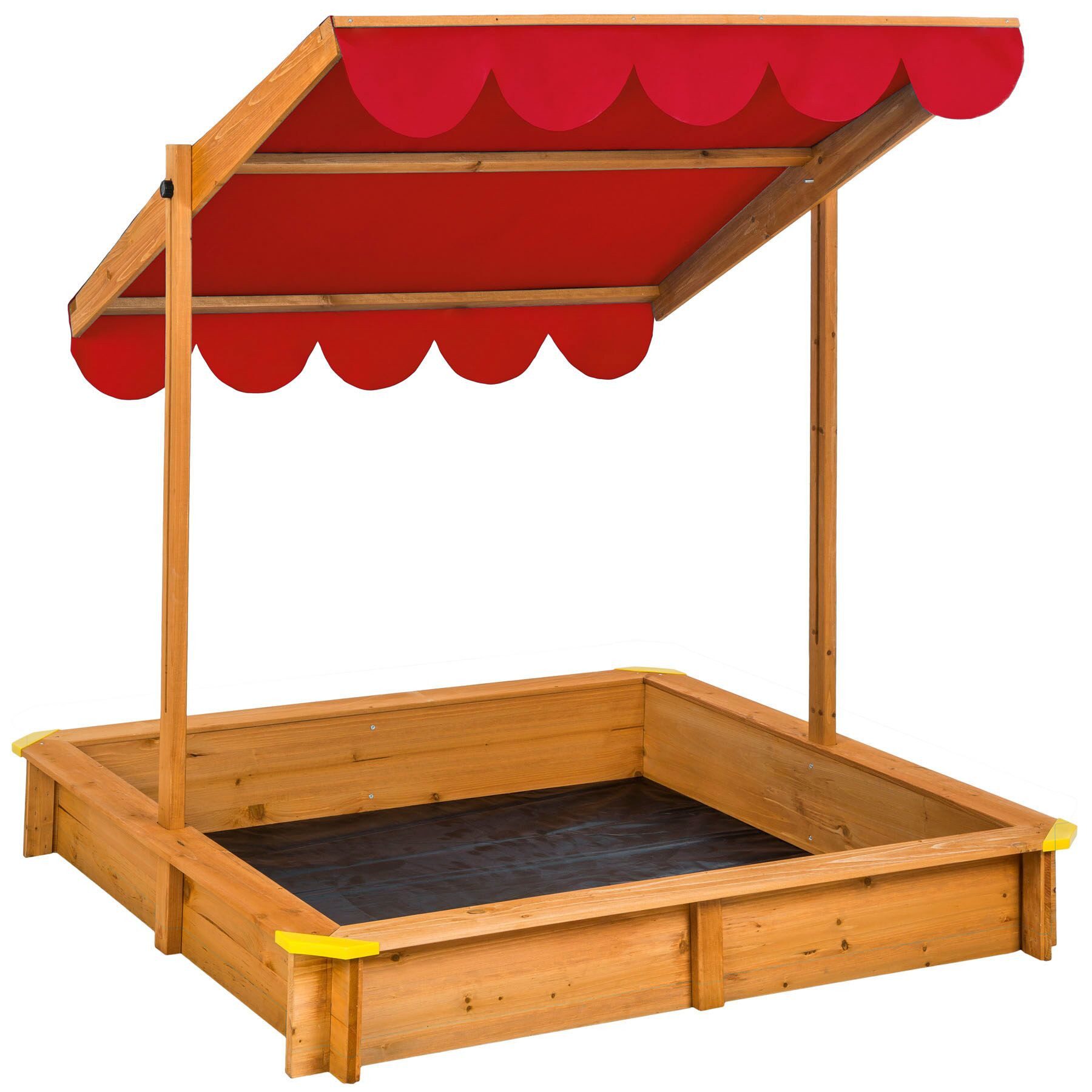 tectake Sandkasten Sandkiste Emilia mit verstellbarem Dach 120x120x120cm, aus Holz mit verstellbarem Dach