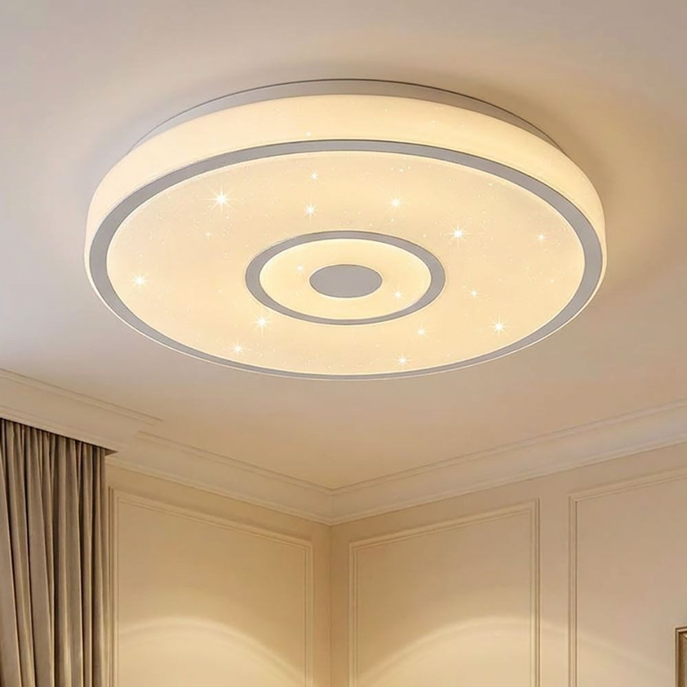 GLOBO LIGHTING LED Deckenleuchte, LED-Leuchtmittel fest verbaut, Warmweiß, LED Deckenleuchte Metall opal Chromring Weiß Sternen-Effekt