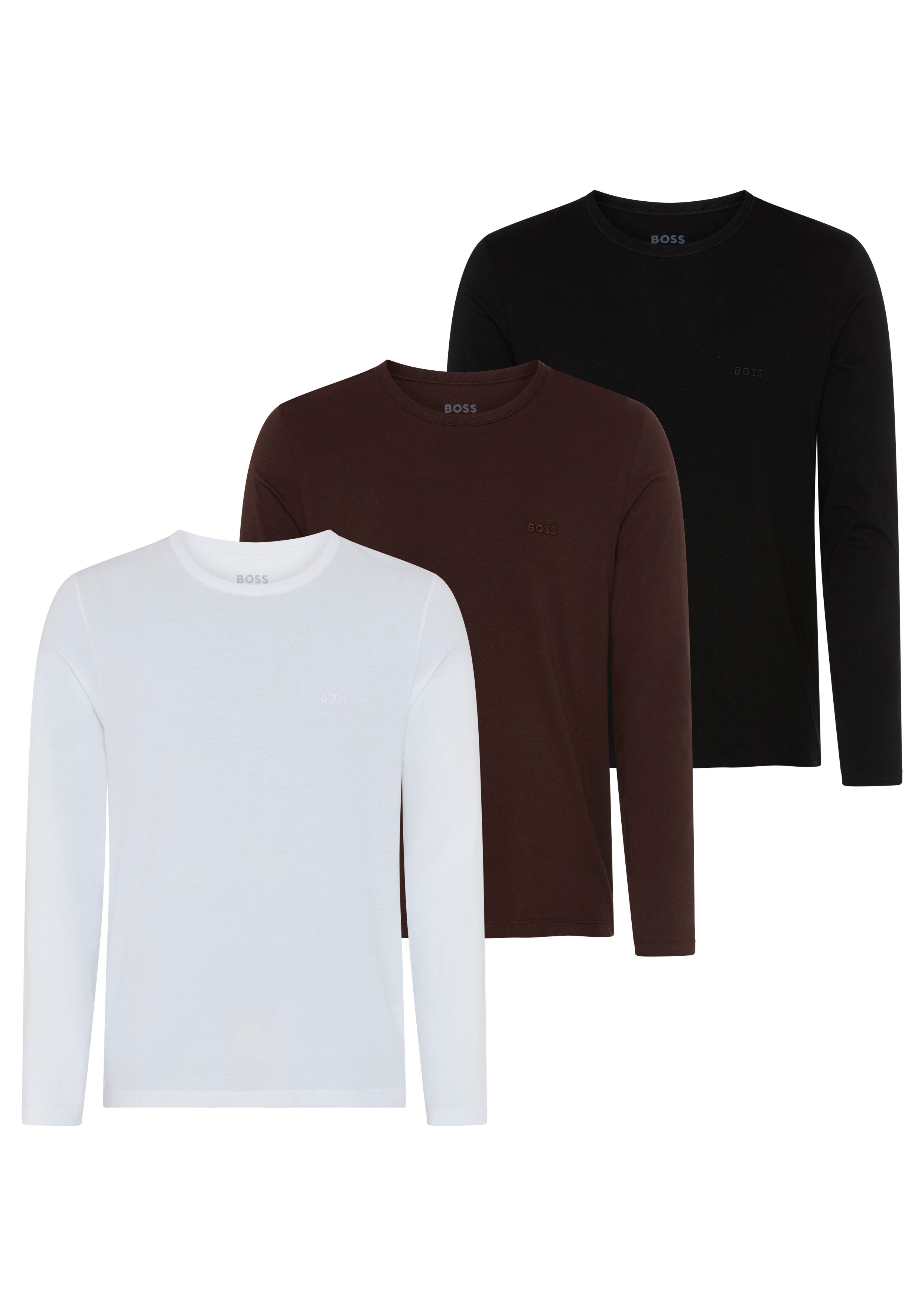BOSS Langarmshirt longsleeve-Shirt R-Neck Classic COTTON 3pcs/pack (3-tlg) mit BOSS Logo-Schriftzug