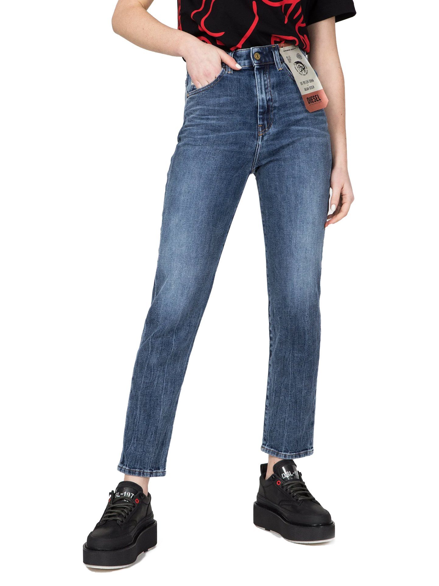 Diesel Straight-Jeans High Waist Stretch Hose - D-EISELLE 0098W - Länge:30