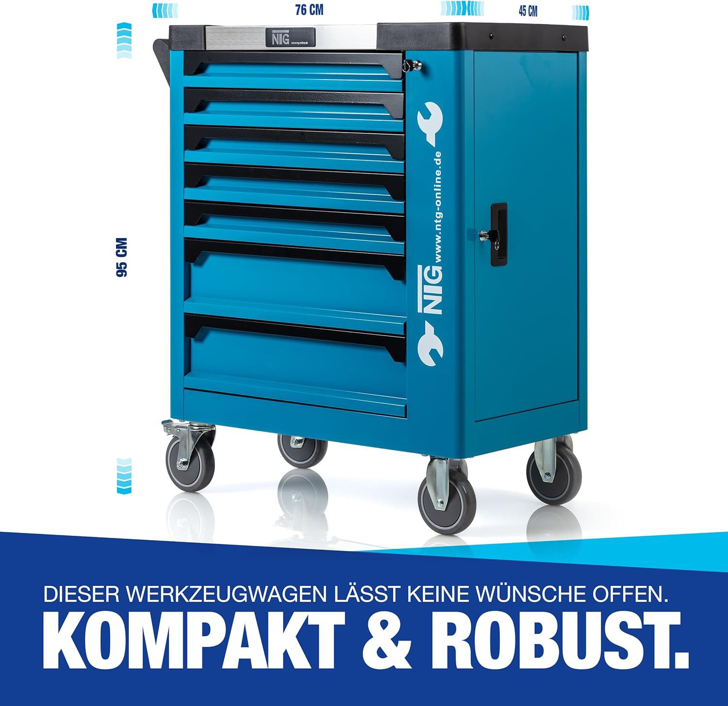 NTG Nutzfahrzeug Technik GmbH Werkstattwagen 7 Schubladen, 252 Teilig Werkzeugkiste Werkzeugkasten befüllt, 252-tlg. Werkzeugset, (252-tlg), Soft Inlays in Carbonoptik