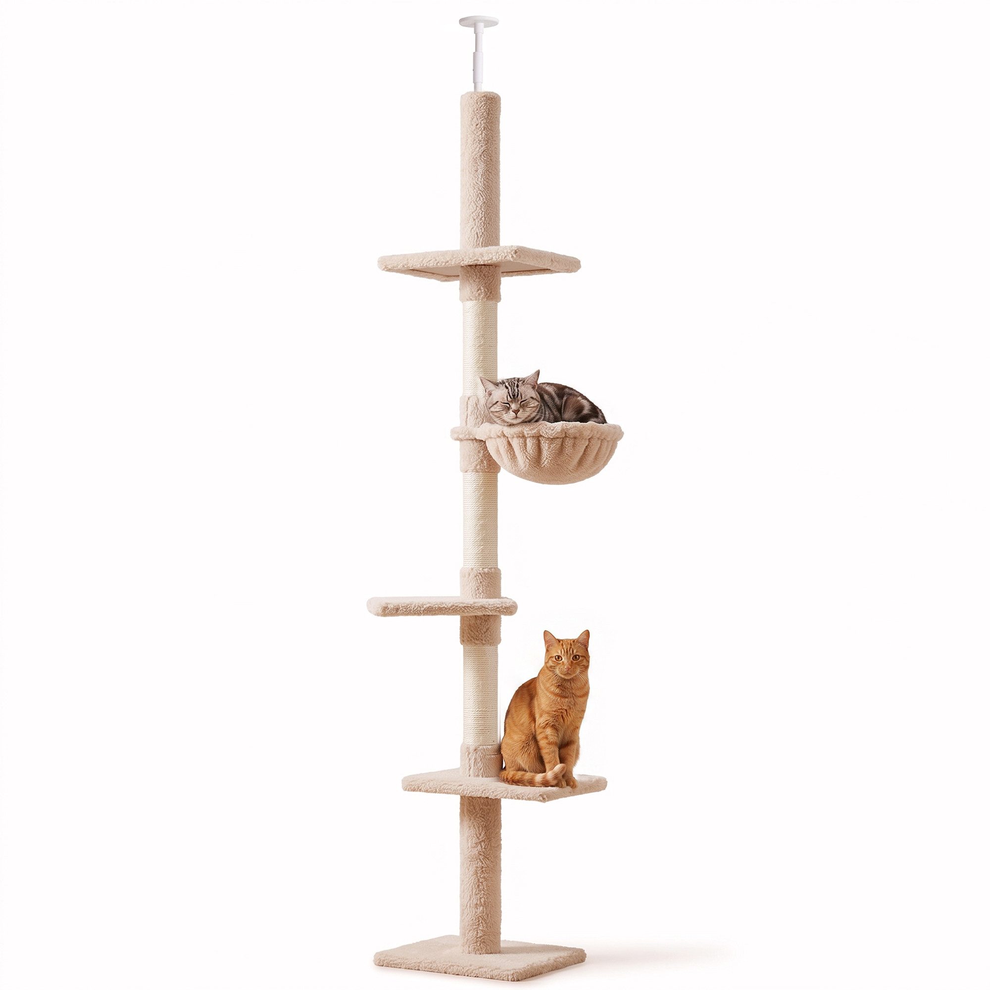 PawHut Kratzbaum Deckenhoch höhenverstellbar, Katzenbaum mit Sisalsäulen, für Garten, Balkon, Beige