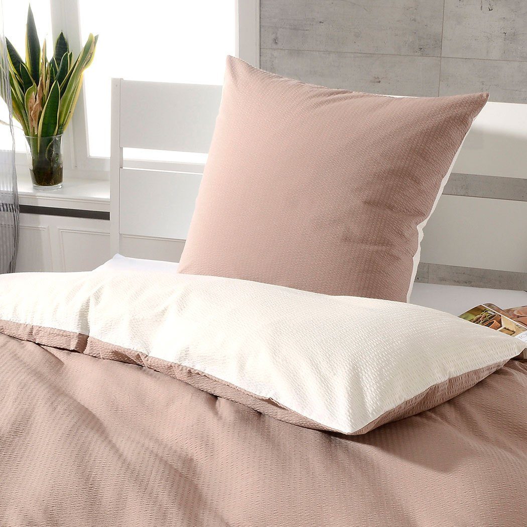 Janine Bettwäsche taupe/ecru, Seersucker, 3 teilig, günstig online kaufen