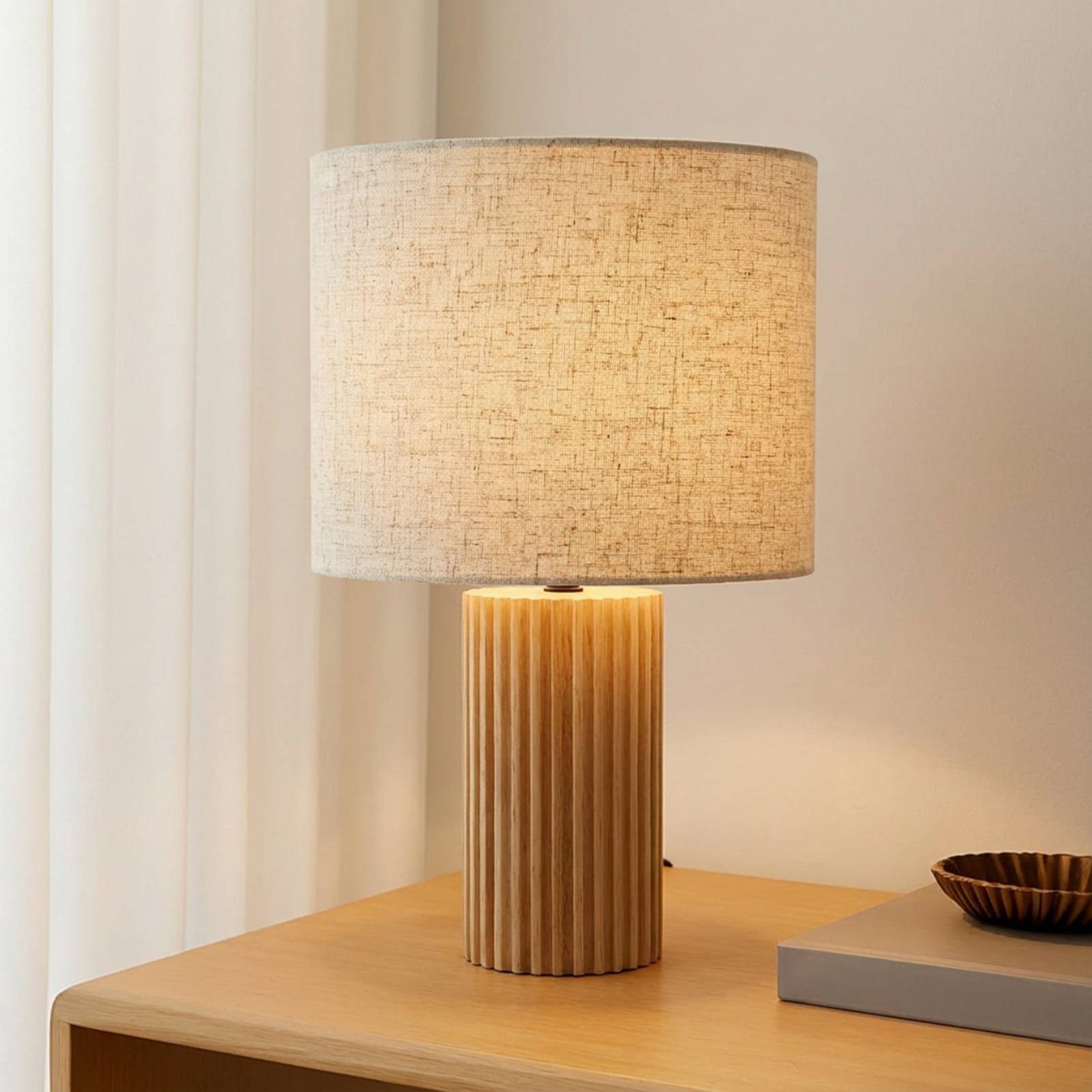 Lindby Tischleuchte Kimiko, Holz IP20, 1 x 15 W LED