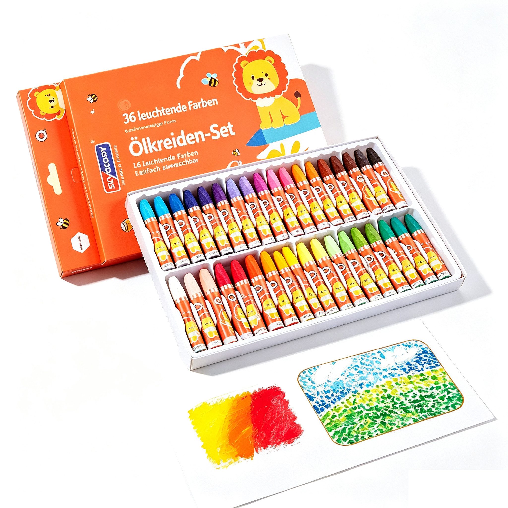 ibettertec Malkreide Ölkreiden Set 36 Farben sechseckig für Kinder und Schüler, (Set, 36-tlg., 36 Farben · sechseckige Stiftform · stabiler Griff · leuchtende), gleichmäßiger Farbauftrag · gute Haftung · mischbar