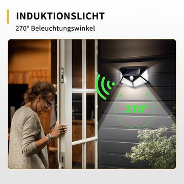 LifeImpree LED Solarleuchte 4 Stück Wandleuchte mit Bewegungsmelder, 270 ° Vierseitige Beleuchtung, 100 LED Solar Aussenleuchte für Außen LED Gartenleuchte Gartenstrahler