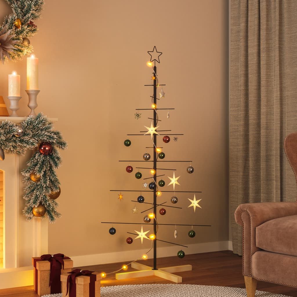furnicato Künstlicher Weihnachtsbaum Metall-Weihnachtsbaum Schwarz 75 x 75 x 150 cm, Zerlegbare Tannenkonstruktion mit Massivholzständer für den Balkon
