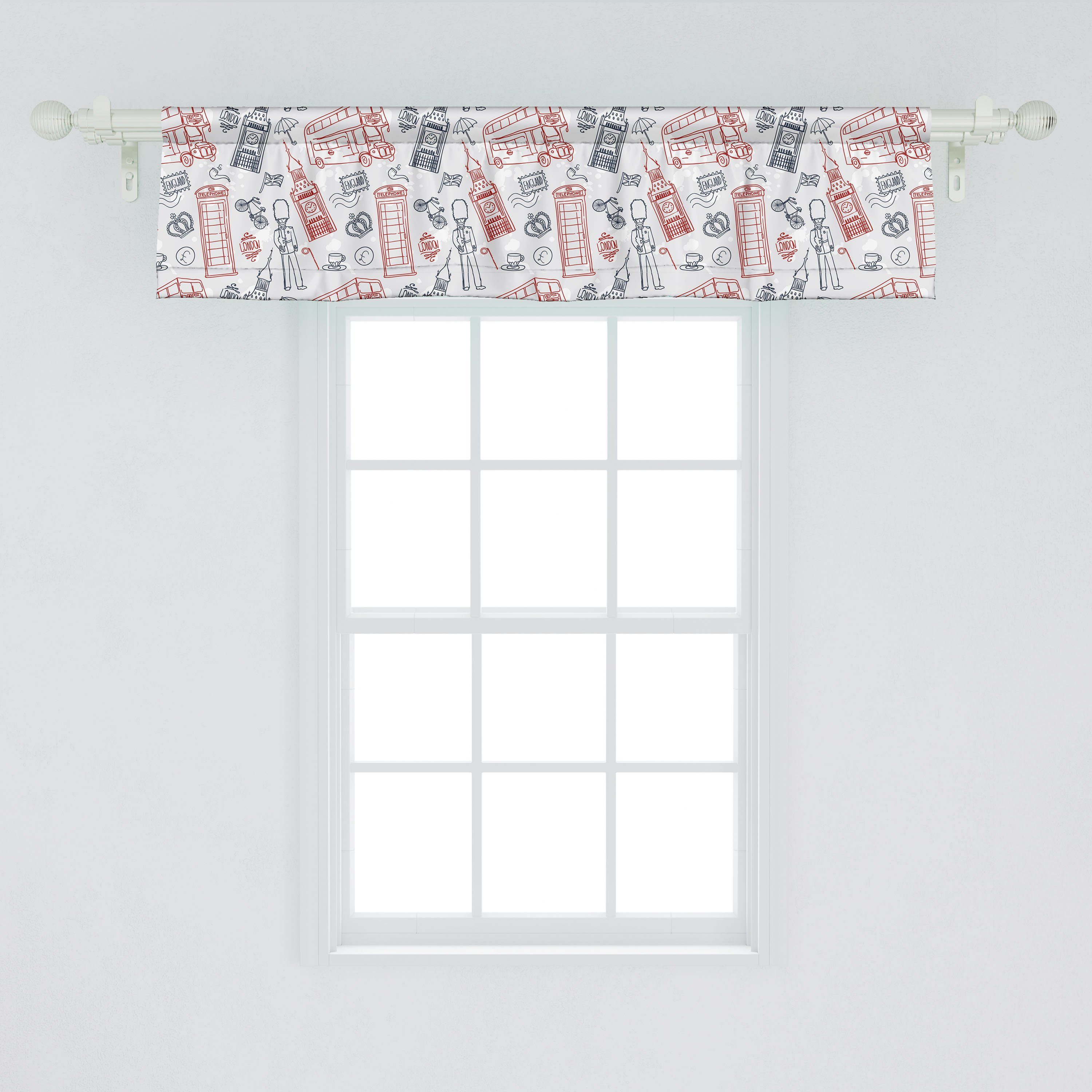 Scheibengardine Vorhang Volant für Küche London Schlafzimmer mit Dekor Stangentasche, Abakuhaus, Microfaser, Beliebte Englisch