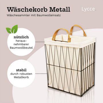 Lycce Wäschebox Wäschekorb 35L aus Metall geflochten, Nischenkorb Dekokorb schwarz, zusammenklappbar