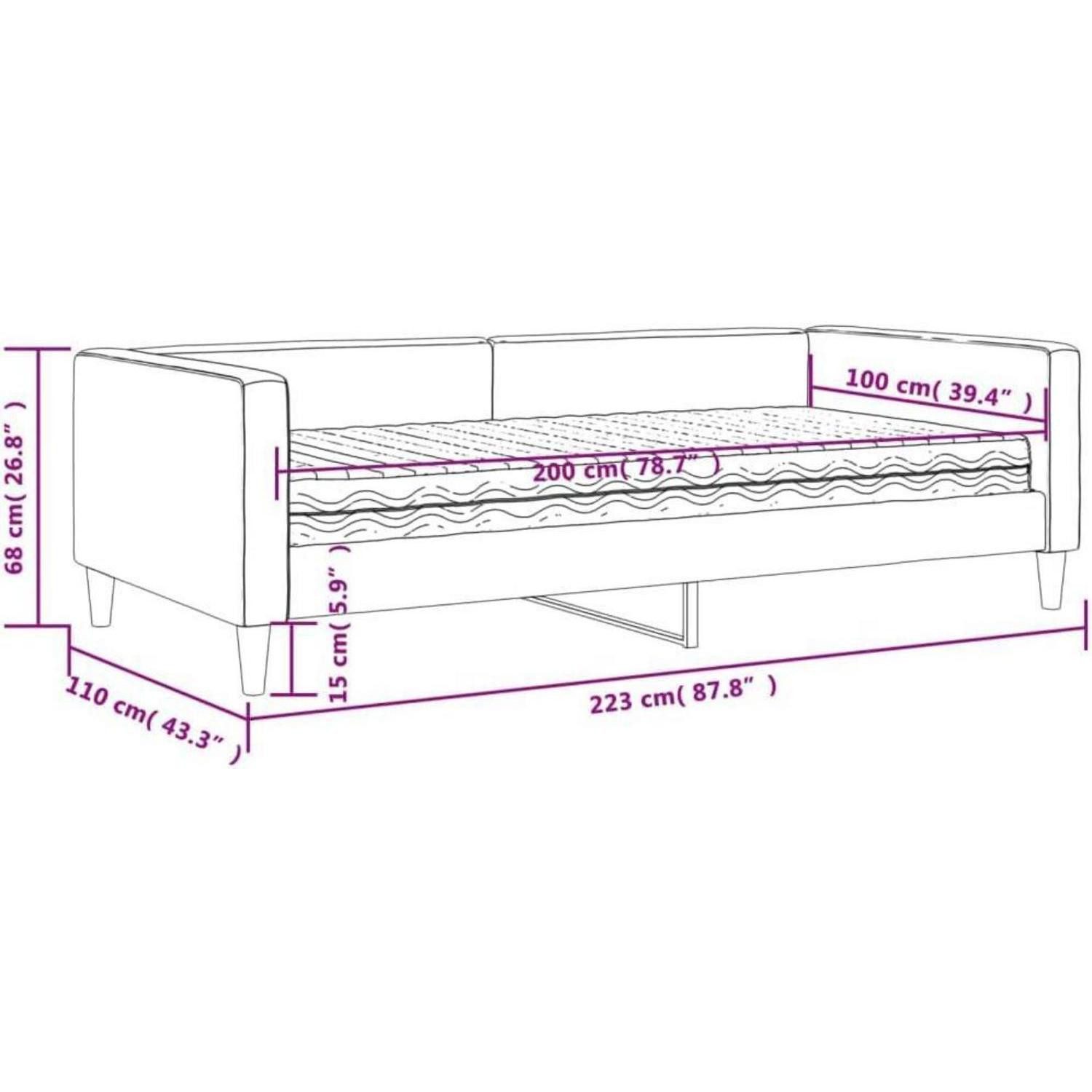 LuxusKollektion Schlafsofa Tagesbett Sofabett Stoffcouch 2 Sitzer 100 x 200 mit Matratze Hellgrau