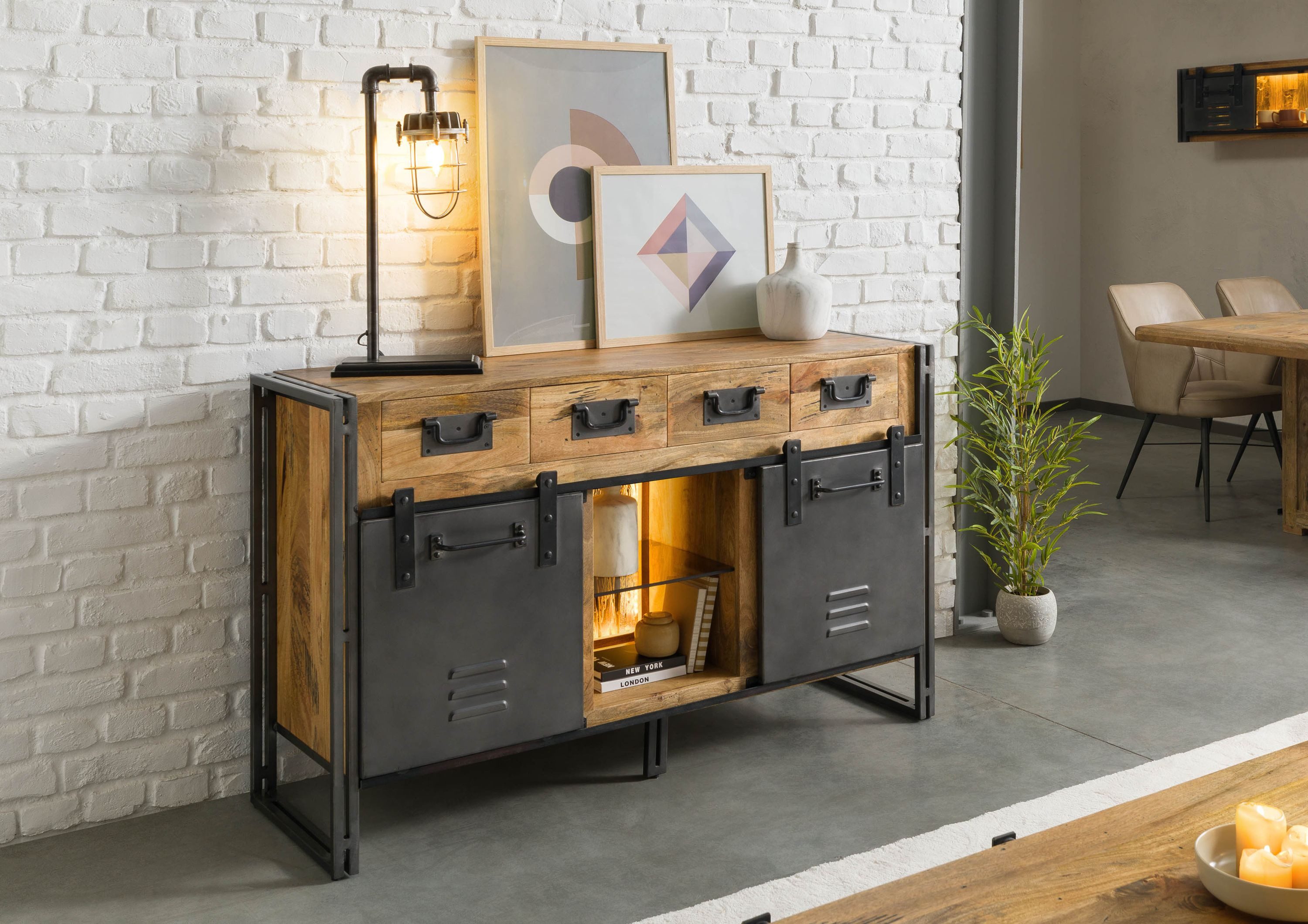 Massivmoebel24 Sideboard BLACKBURN LUX (Massivholz)