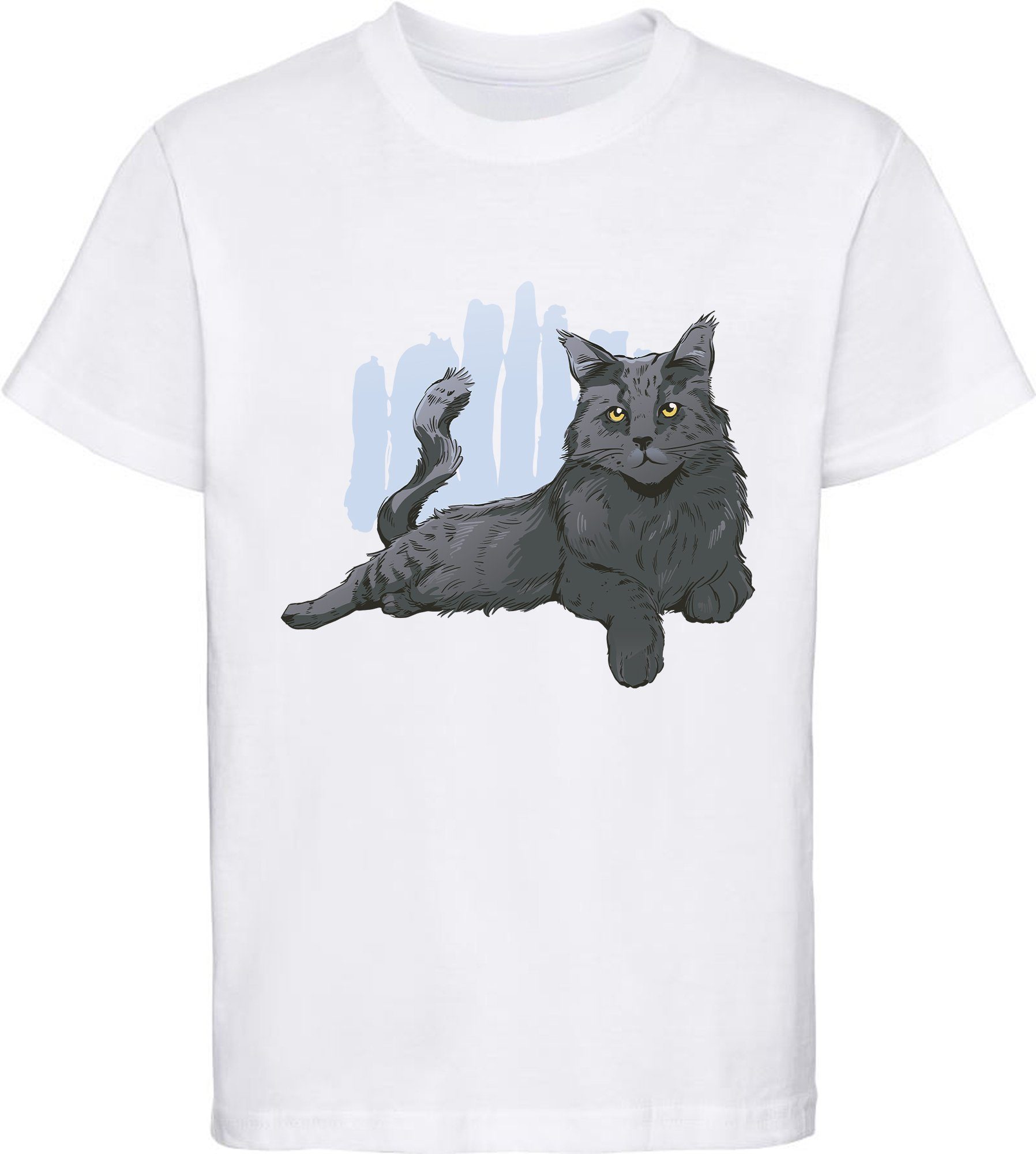 MyDesign24 Print-Shirt bedrucktes Mädchen T-Shirt mit liegender schwarzer Katze 100% Baumwolle mit Katzen Aufdruck, weiß, schwarz, rot, rosa, i108 weiss