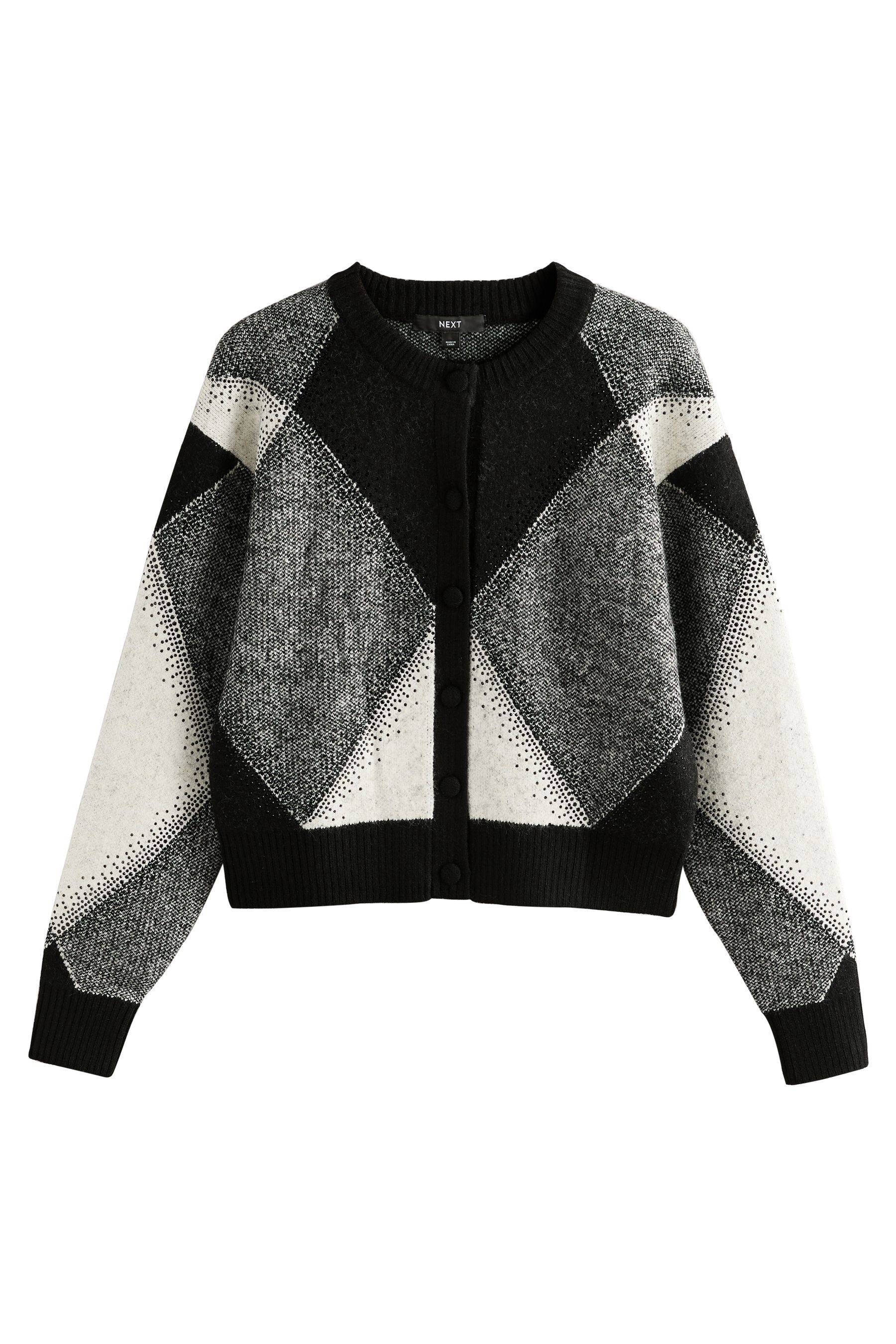 Next Strickjacke Glitzernde Argyle-Strickjacke mit Wollanteil (1-tlg) günstig online kaufen