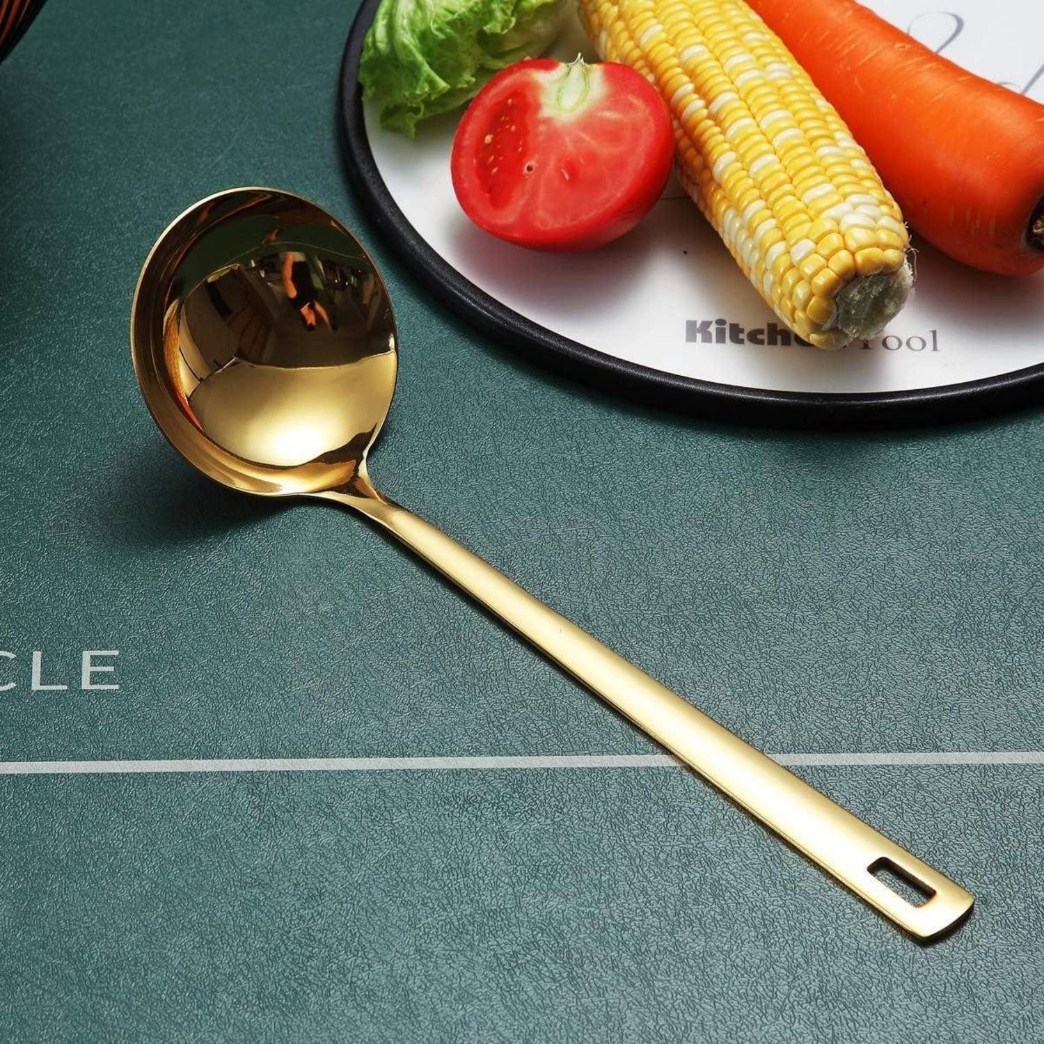 LuxusKollektion Suppenkelle Küchenkelle Goldkelle Edelstahl Titanvergoldung 2. Schöpflöffel