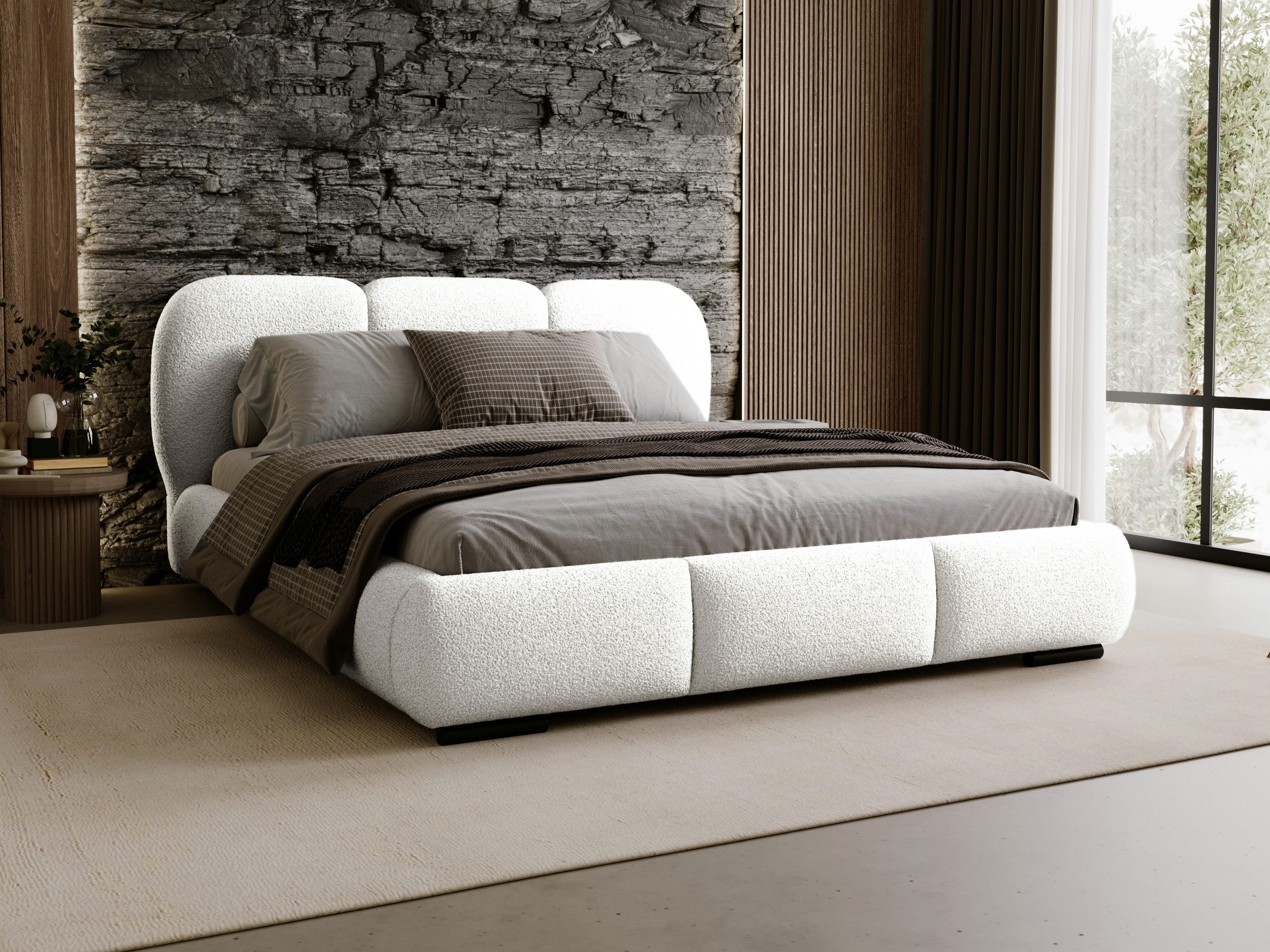 Compleo Polsterbett Wolkenbett, abgerundete Formen, Bouclé-Stoff, verschiedene Farben, TOPSELLER Stauraumbett MADE IN EU
