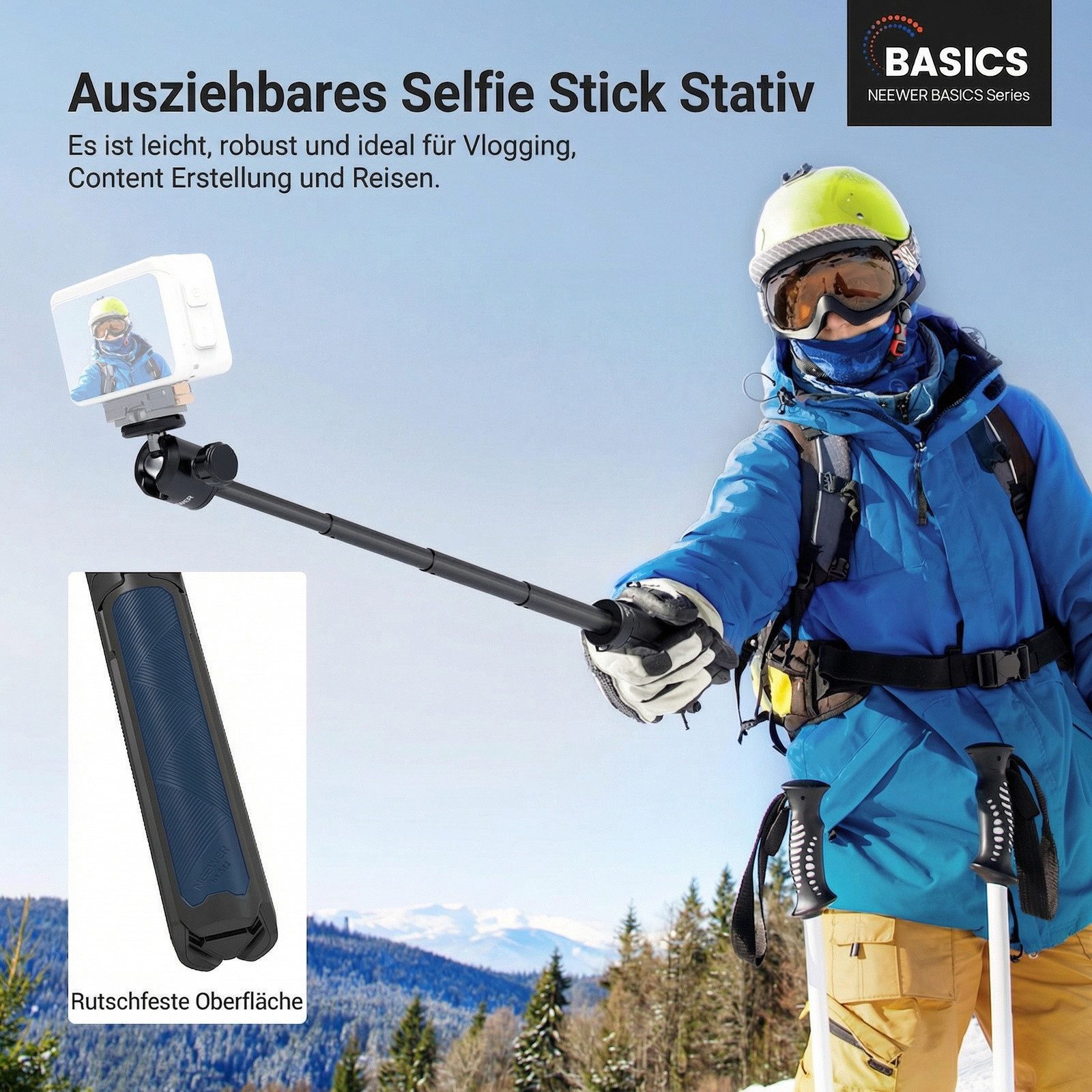 Neewer DT001 Ausziehbarer Selfie Stick Stativ, tragbarer Metallständer Handstativ (kompatibel mit Canon Sony Nikon Kamera, Webcam für Vlogging)