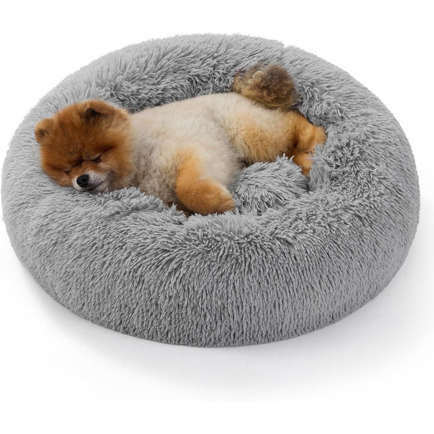 LuxusKollektion Katzenliege Katzenbett waschbar rund 60cm Plüsch Hellgrau L 60 x B 60 x H 14 cm