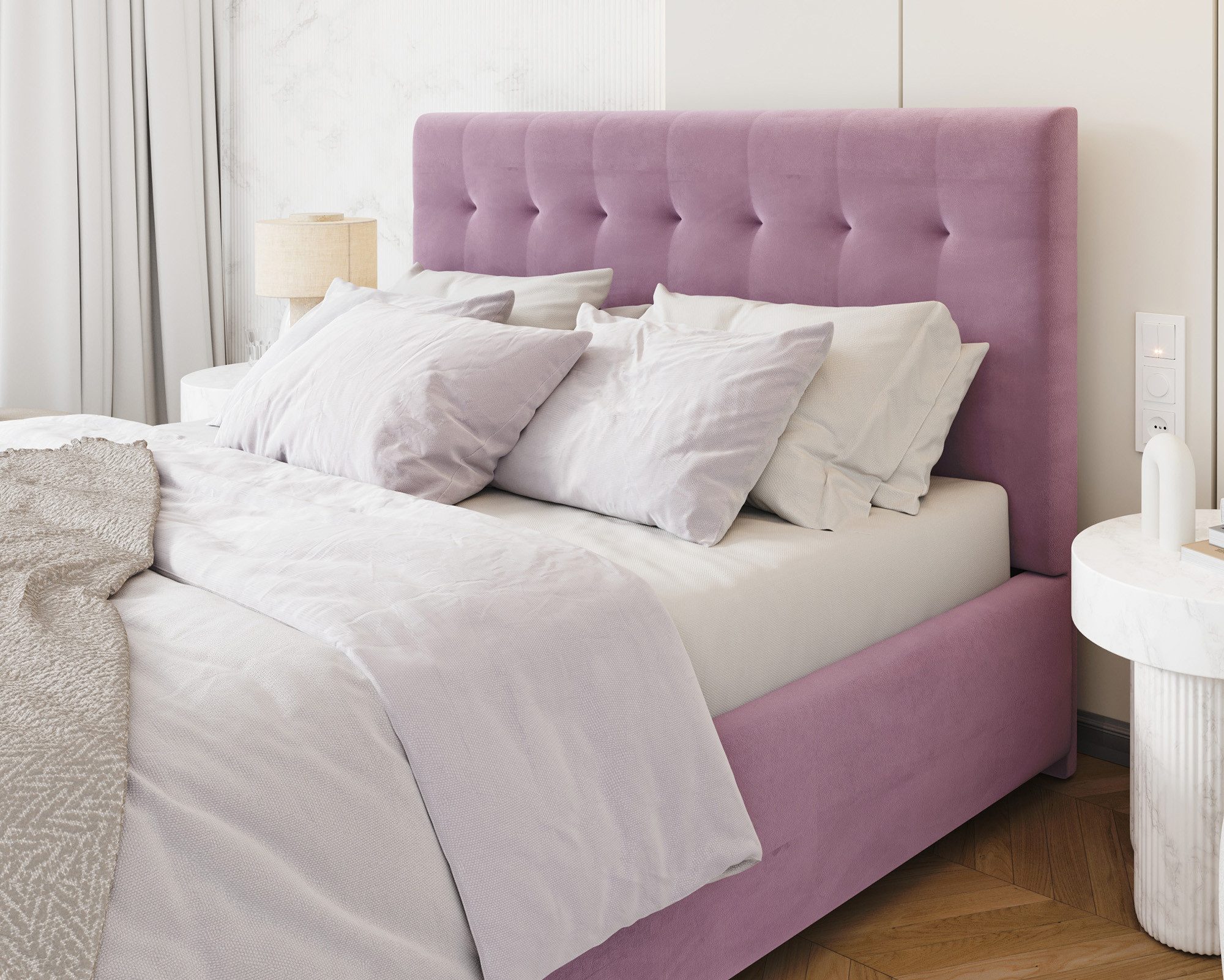thematys Polsterbett Samt Velours Bett mit Bettkasten & Lattenrost, 120x200–180x200 cm (Optional mit 28 cm H3/H4 Taschenfederkern oder 23 cm Taschenfederkern-Matratze H2, hydraulisches Stauraumbett)