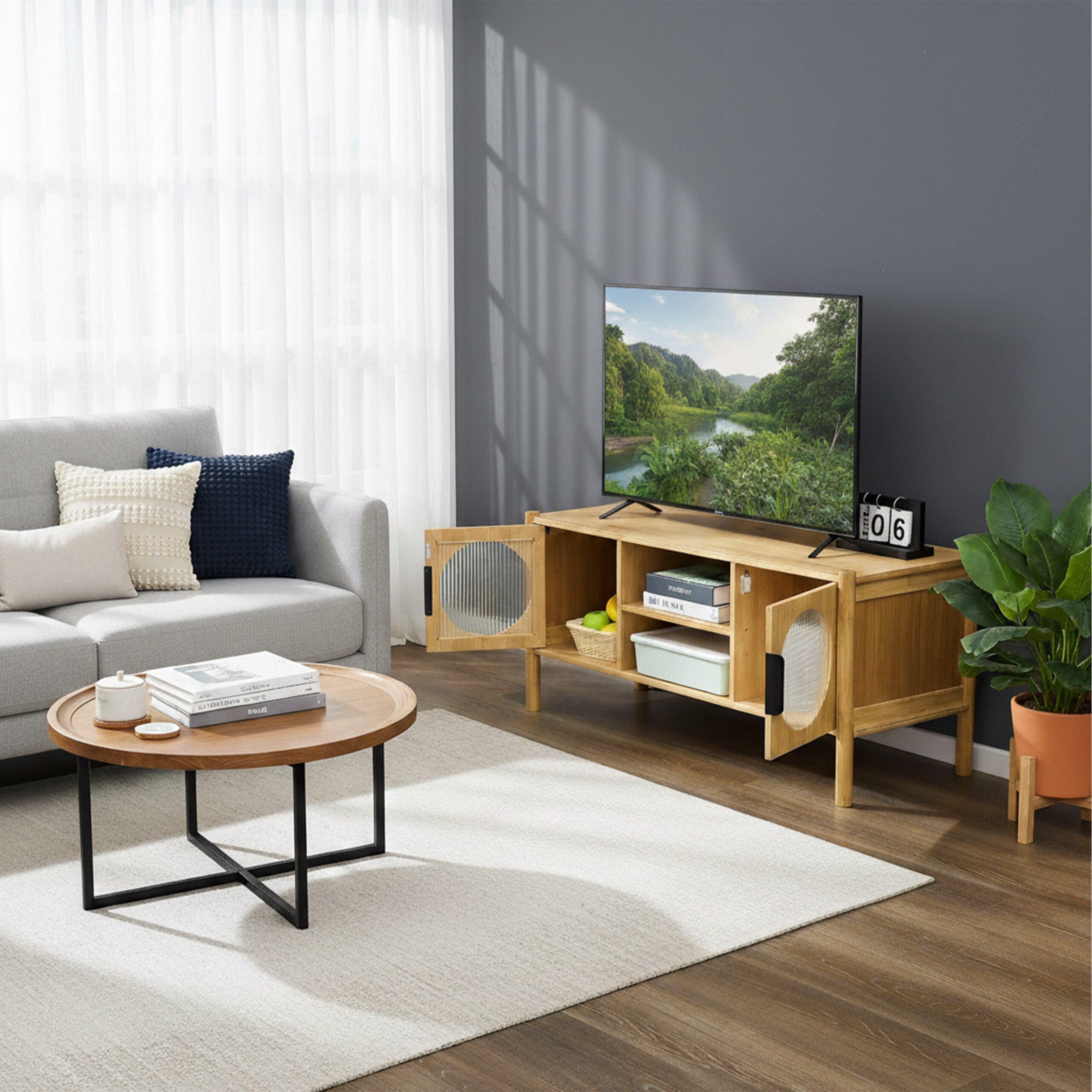 relaxdays TV-Board TV Lowboard mit 2 Türen