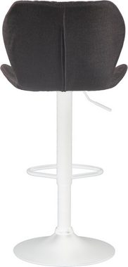 TPFLiving Barhocker Cora mit bequemer Rückenlehne und angenehmer Fußstütze (Barstuhl Hocker für Theke & Küche - 360° drehbar und höhenverstellbar), Gestell Metall weiß - Sitzfläche: Stoff Dunkelgrau