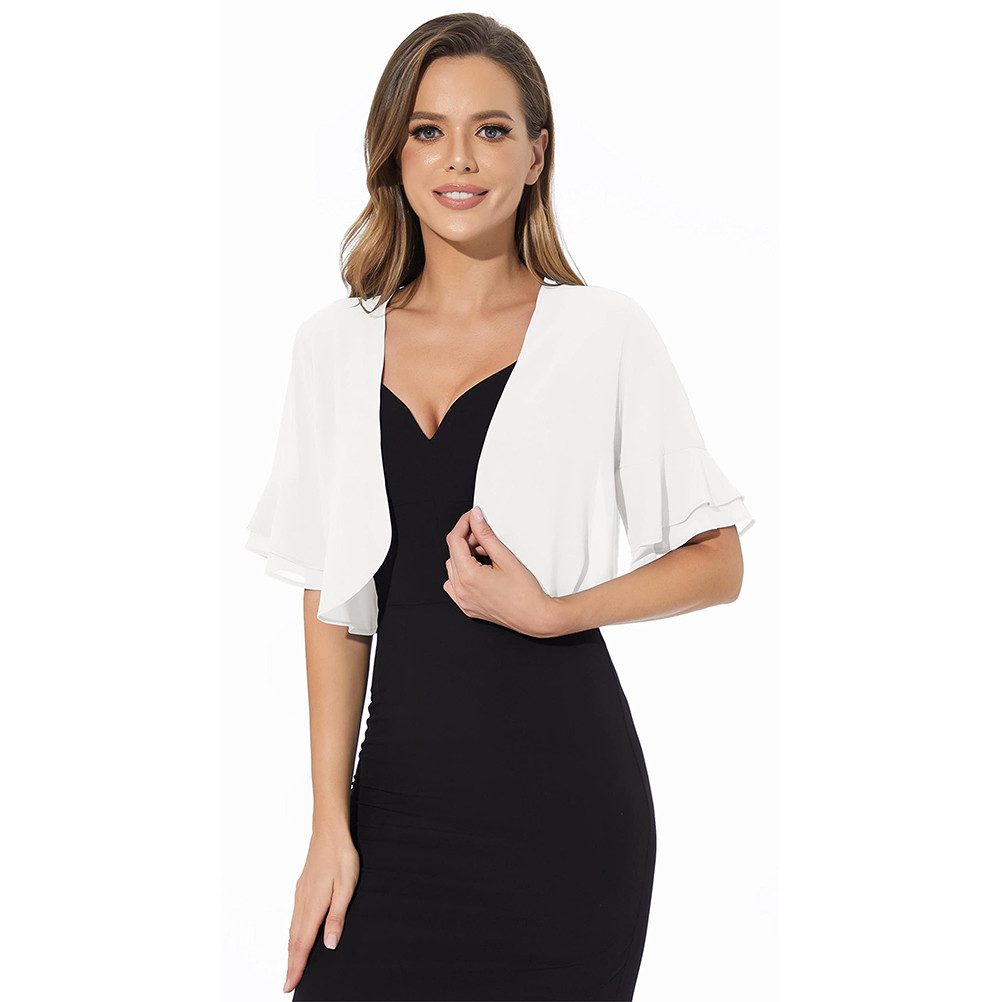 nsihing Bolero Damen Bolero aus Chiffon, Kurzarm, Offene Front, Transparent Locker, Rüschen, Leichte Bolerojacke für Kleider und Tops