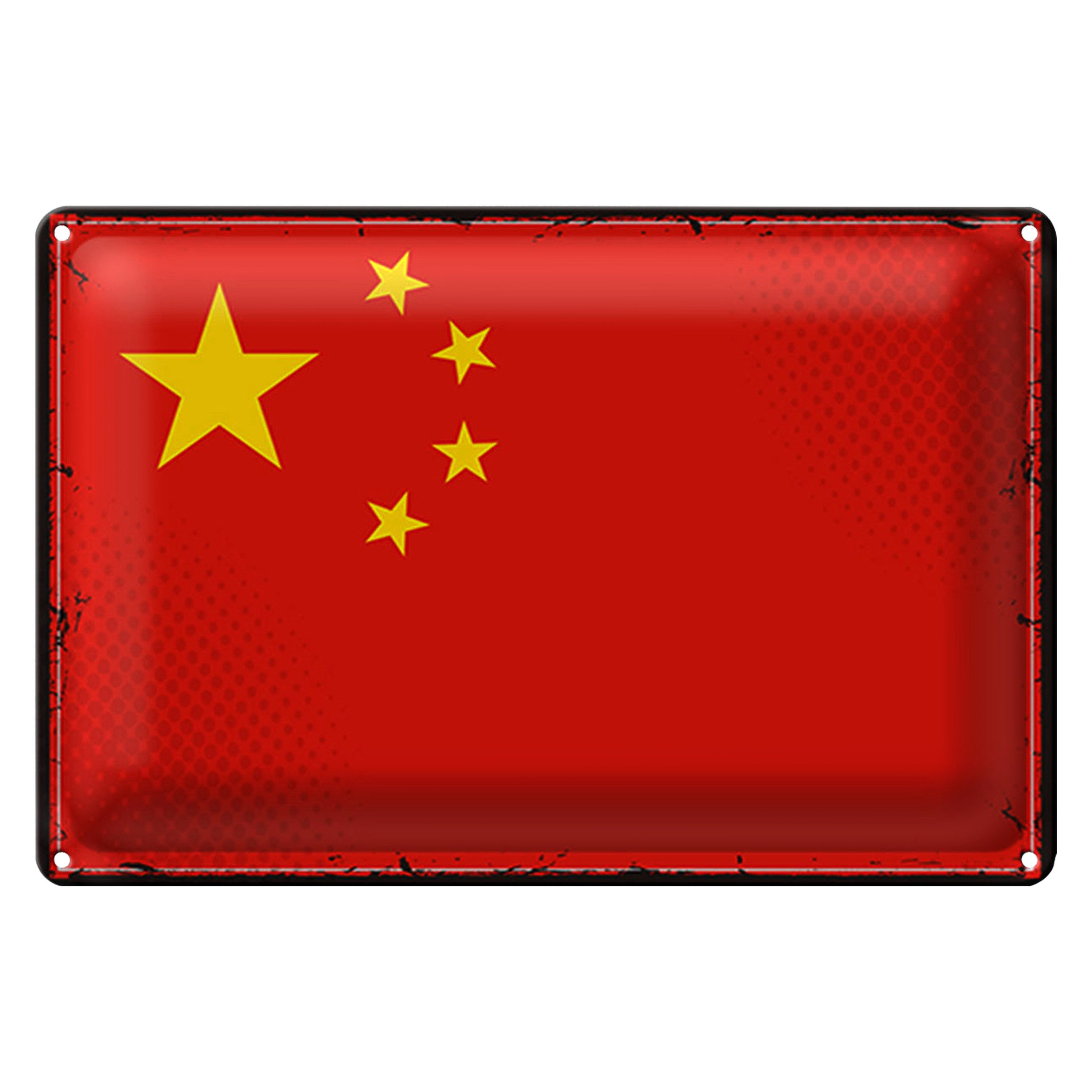 Roomando Metallschild Flagge China 40x30cm Retro Flag of China