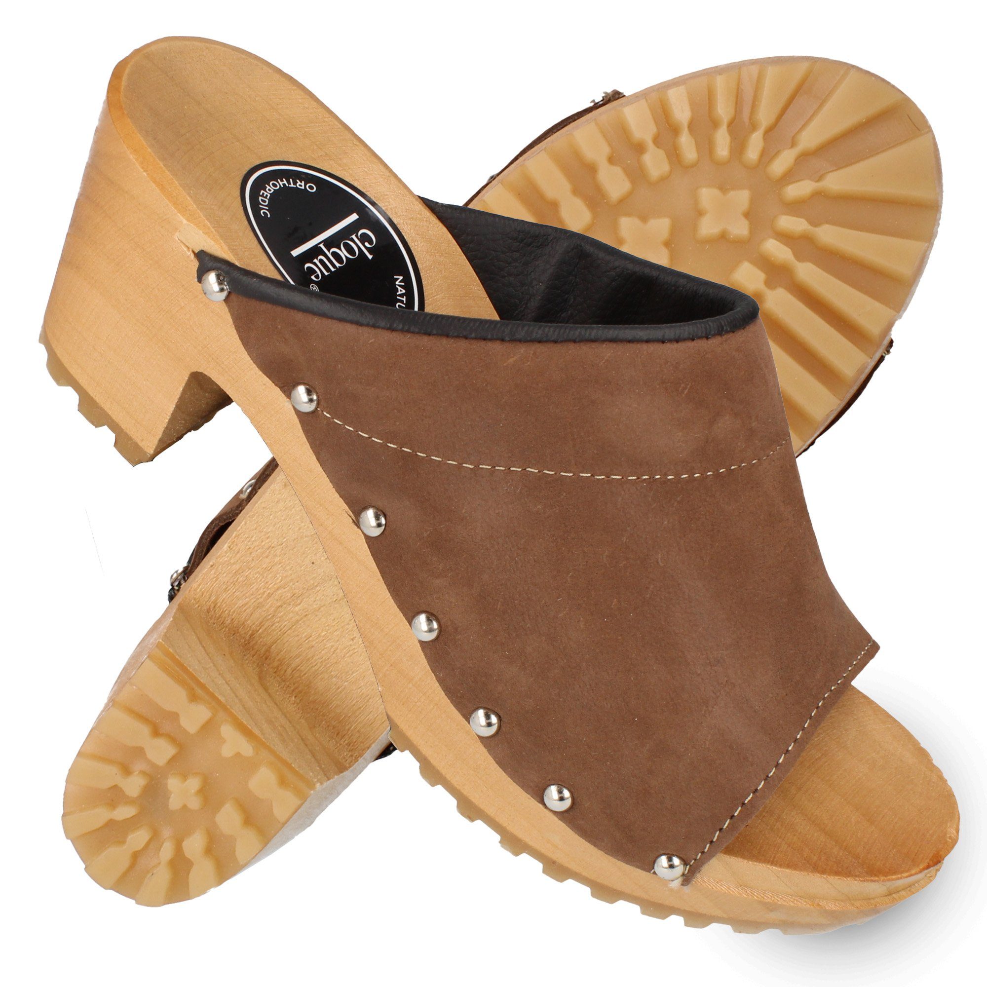 Cloque Bodajk Offener Damen Leder Clogs mit Absatz, Holzsohle Clog (1 Paar) Zum Schlupfen, Aus echtem Leder