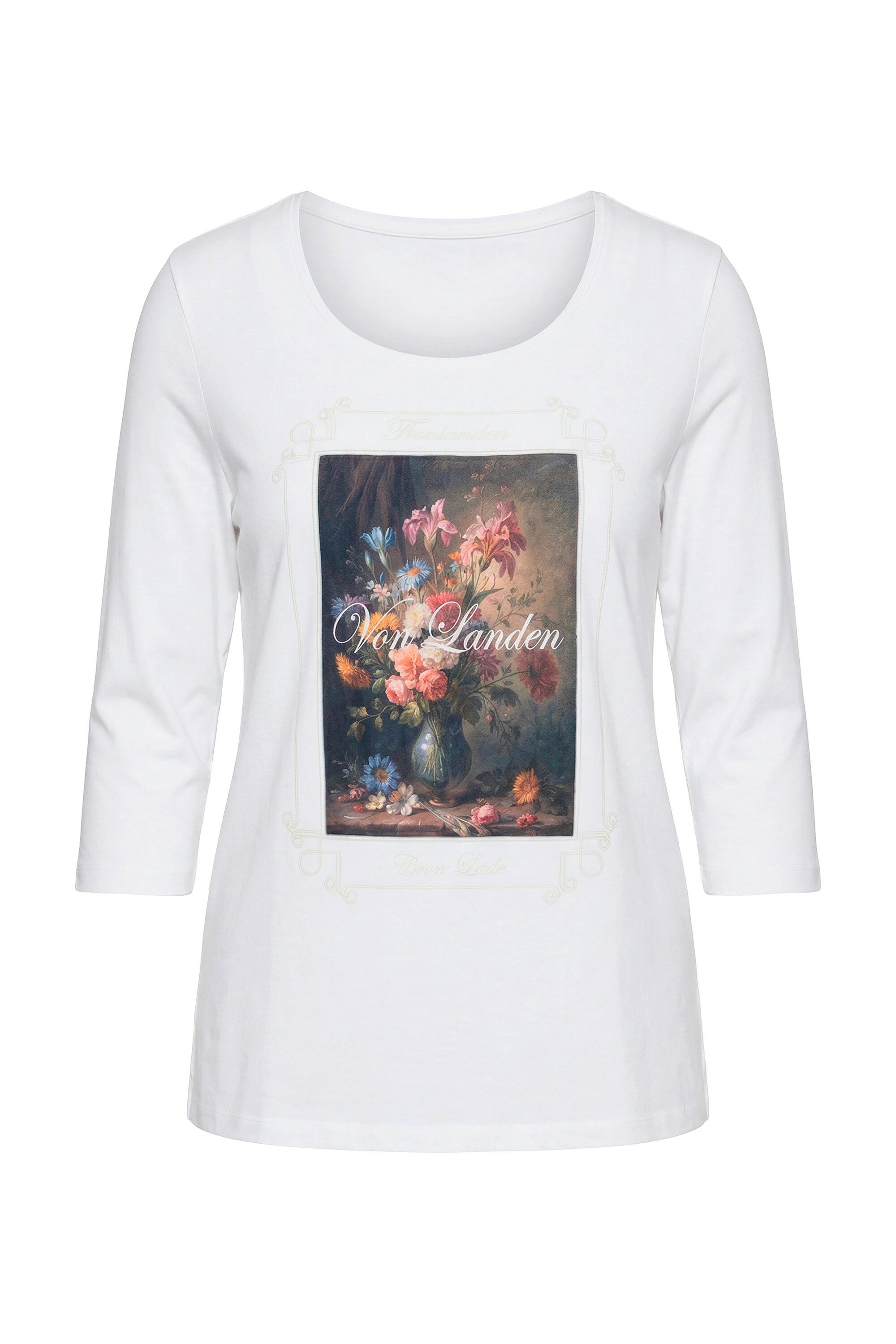 Ulla Popken T-Shirt Shirt Stickerei Classic Carré-Ausschnitt 3/4-Arm