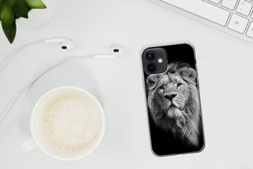MuchoWow Handyhülle Löwe - Porträt - Schwarz - Weiß, Handyhülle Apple iPhone 12 Mini, Smartphone-Bumper, Print, Handy