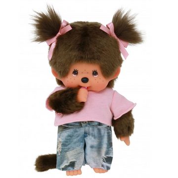 Monchhichi Plüschfigur Jeans Mädchen mit zwei Zöpfchen 20 cm Monchhichi Puppe Fashion