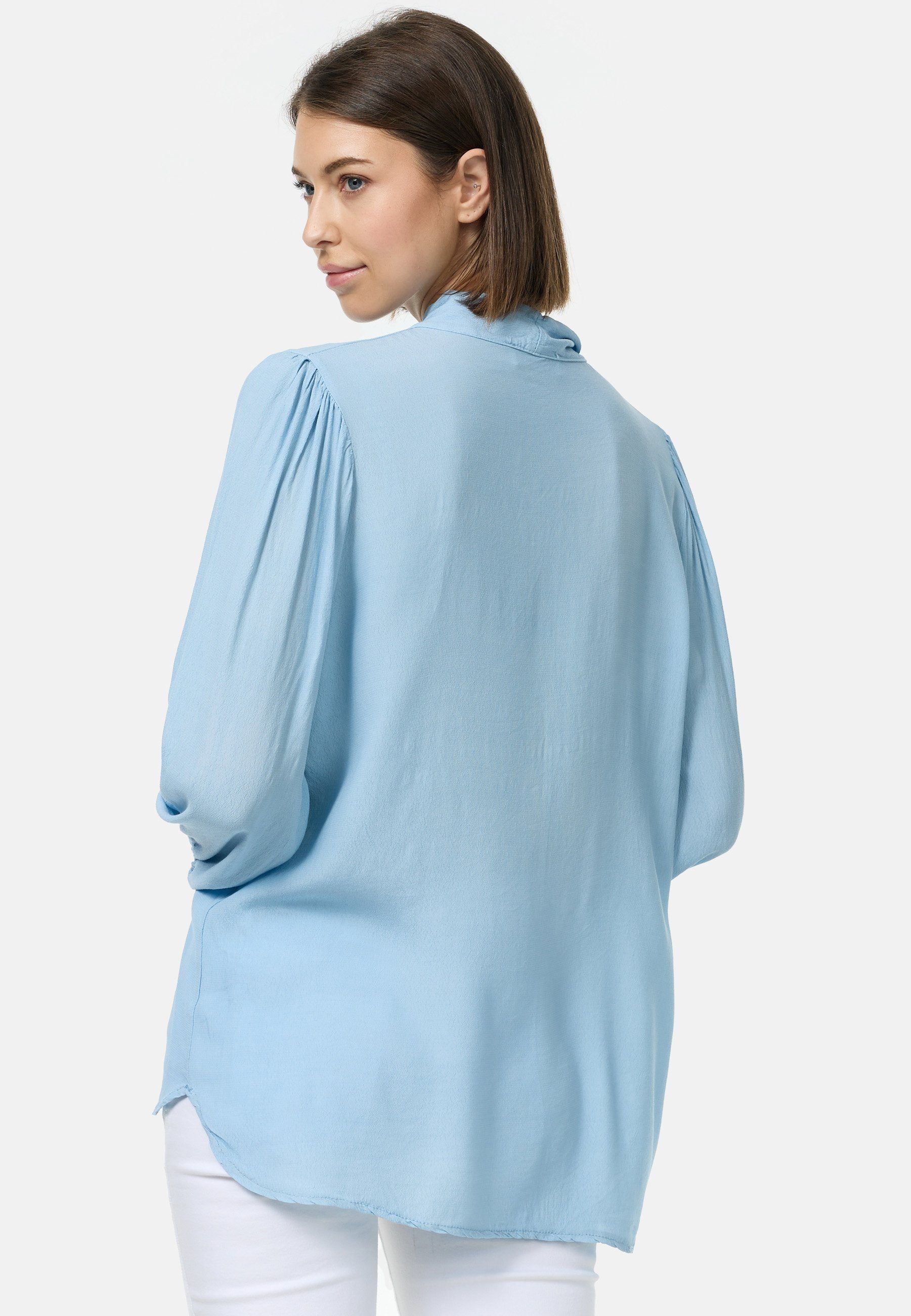 Rayshyne Crepebluse PM62 (Stilvolle Business Crepe Bluse mit Schleife) Perlmuttknöpfe