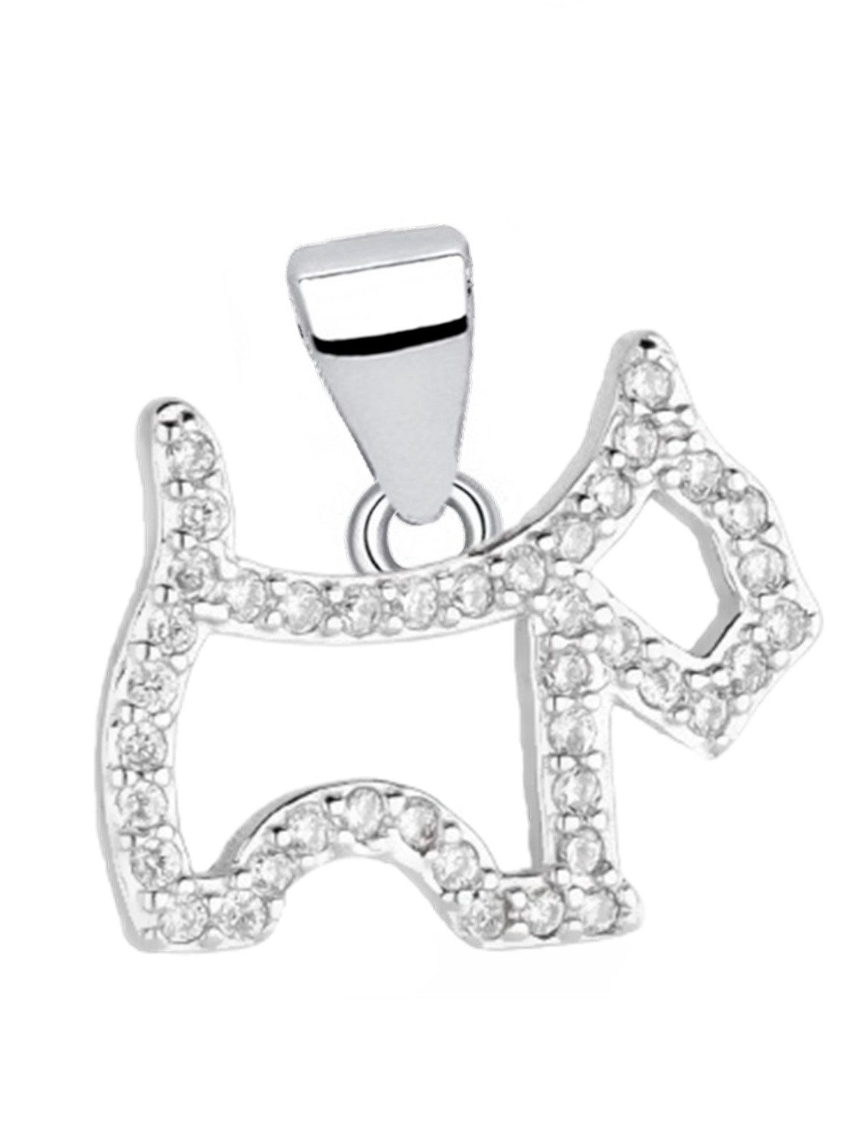 Kettenanhänger Silber Hund mit Zirkonia Pfoten Anhänger 925 Sterling