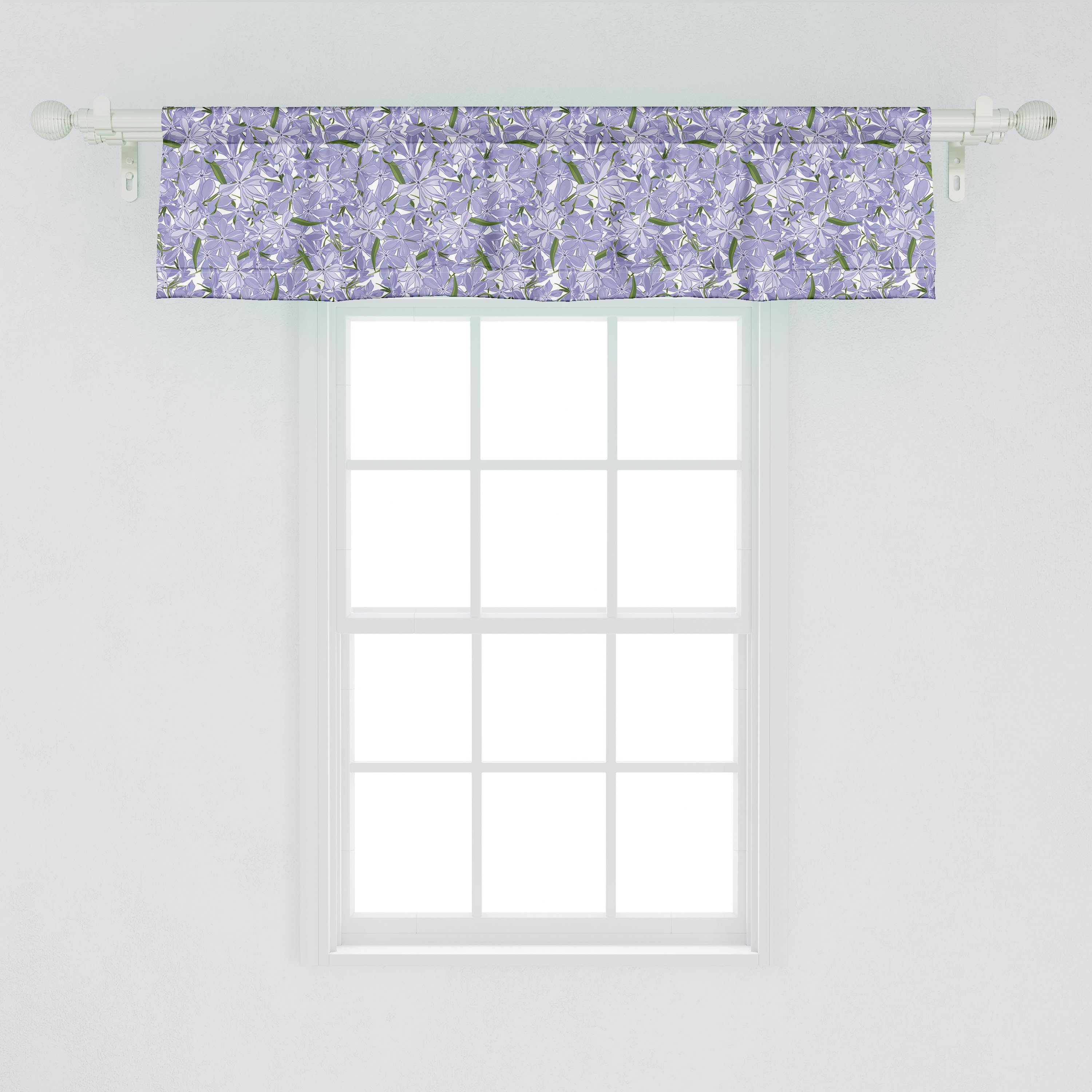 Microfaser, und mit Schlafzimmer Scheibengardine Blätter Dekor Abakuhaus, Vorhang Phlox Stangentasche, für Blumen Volant Divaricata Küche