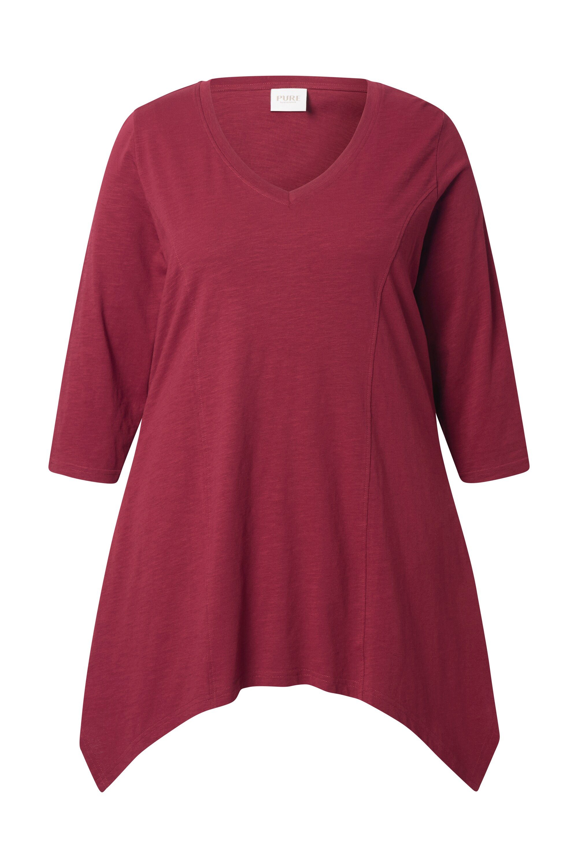 Ulla Popken T-Shirt Shirt Zipfelsaum V-Ausschnitt 3/4-Arm Biobaumwolle günstig online kaufen