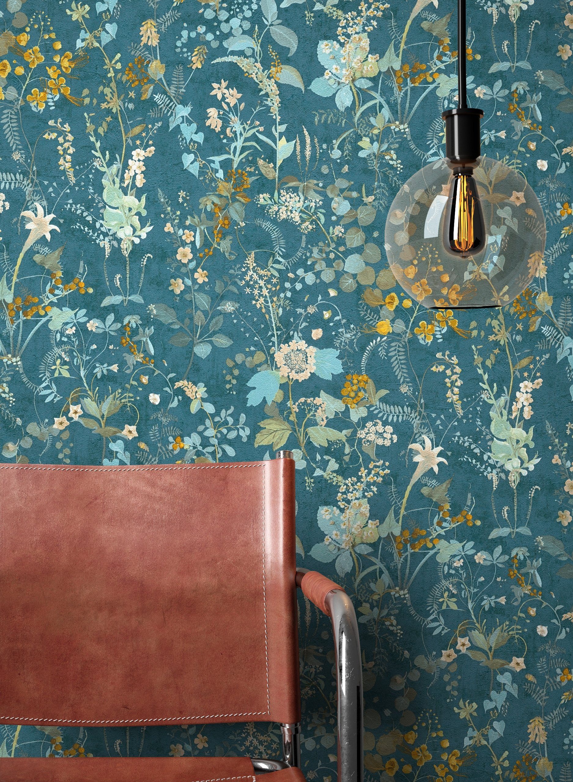 Newroom Vliestapete, Türkis Tapete Floral Dschungel günstig online kaufen