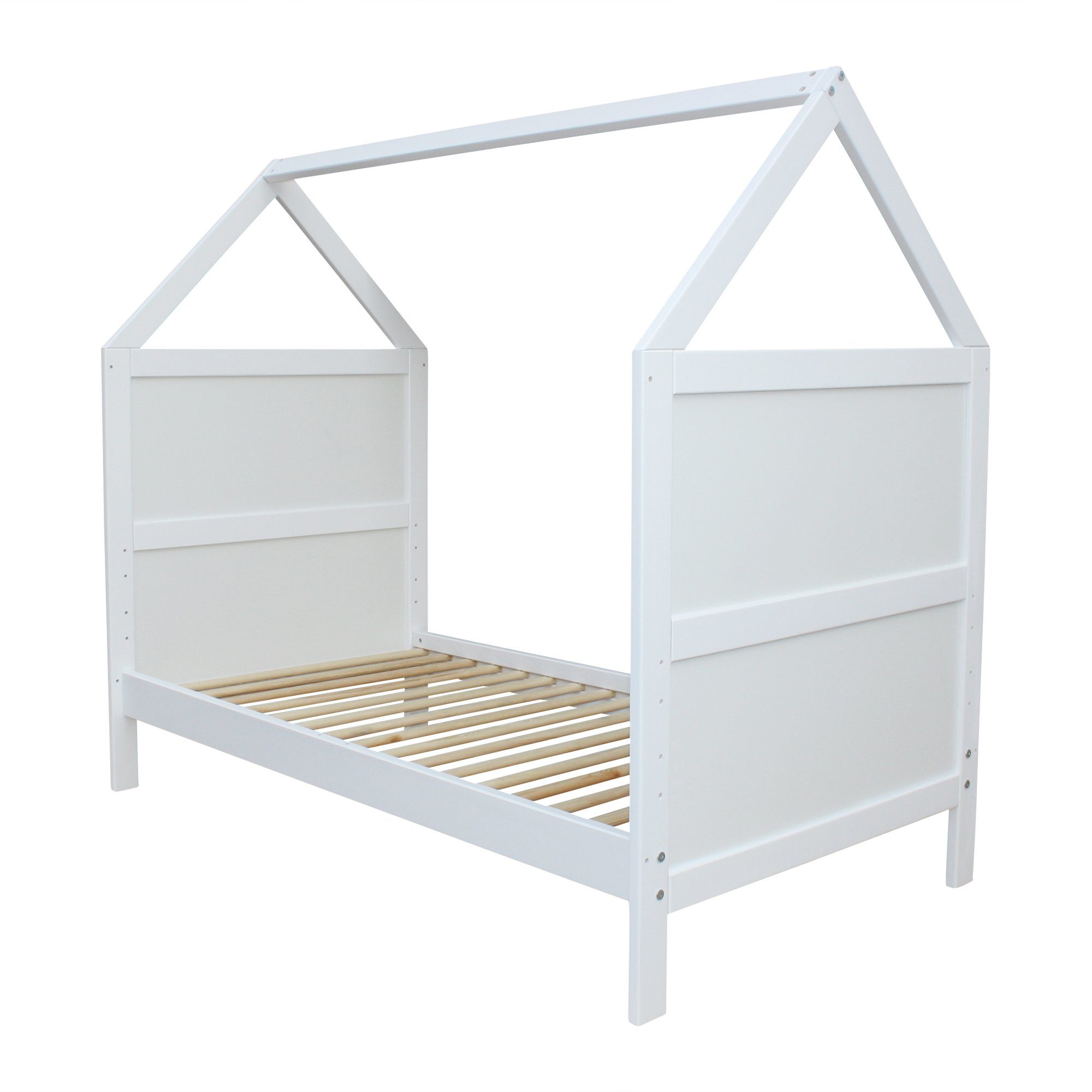 Micoland Hausbett Babybett Kinderbett Juniorbett Bett Haus 140x70 cm umbaubar weiß
