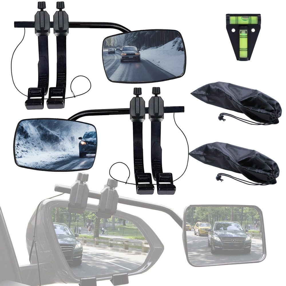 Mucola Autospiegel Aufsatzspiegel Universal Wohnwagenspiegel Caravanspiegel Konvexspiegel (Set, 2-St., Stück), links, rechts, inkl. Wasserwaage und Aufbewahrungstaschen