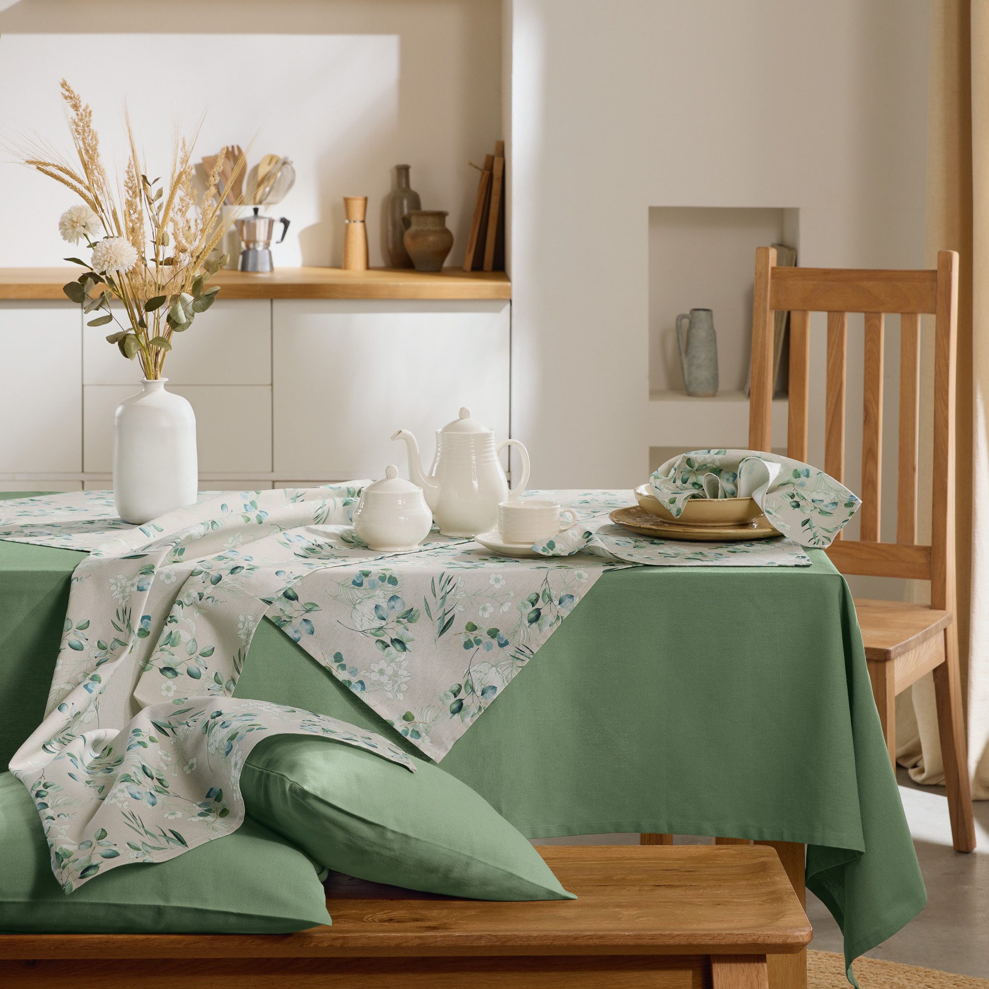 REDBEST Platzset Tischset im 2er-Pack, Baumwolle Blumen/Motiv: Eukalyptus/Blatt