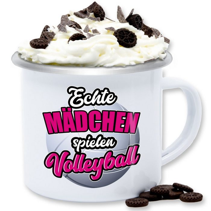 Shirtracer Tasse Echte Mädchen spielen Volleyball - Geschenk Stahlblech Kaffeetasse Hobby Geschenk