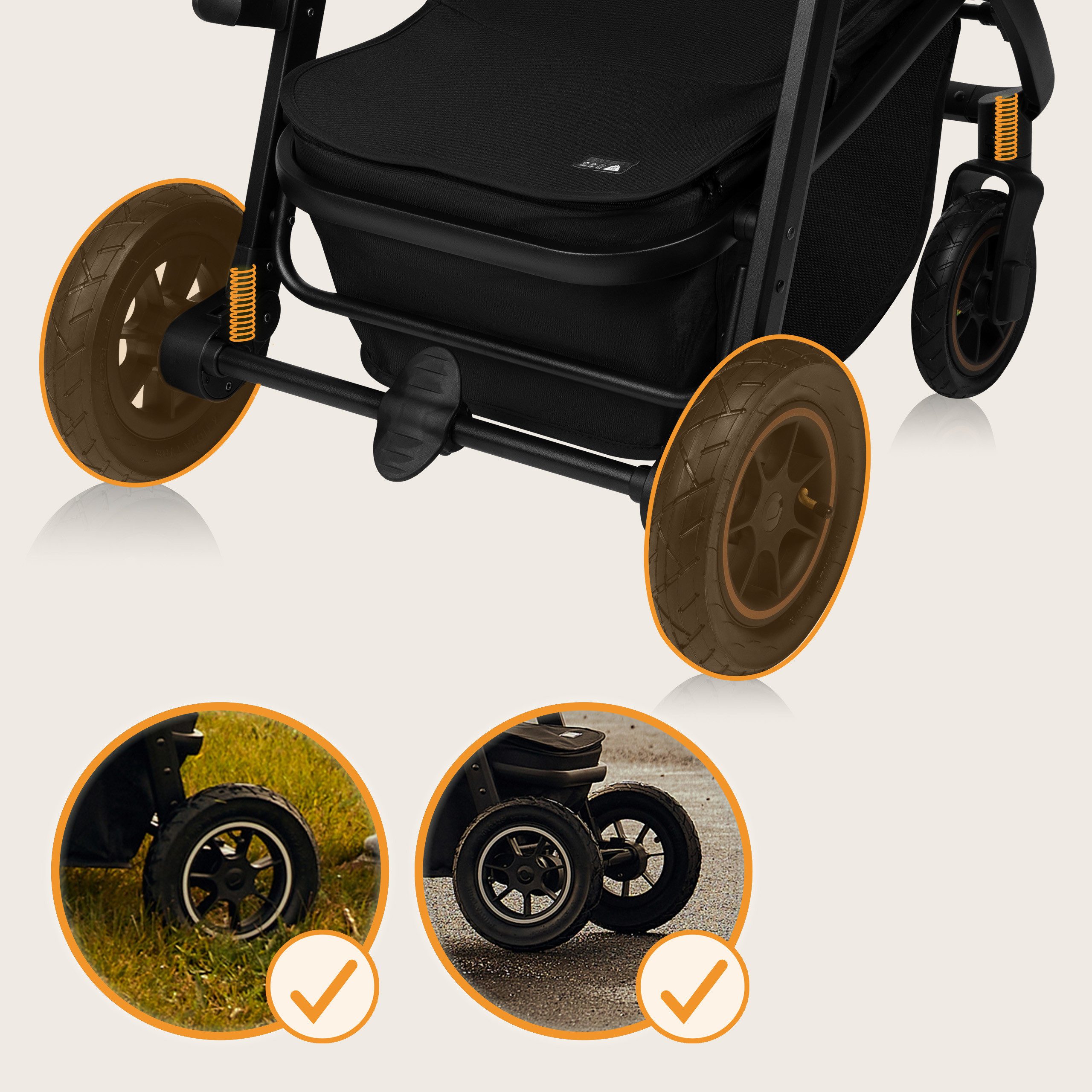lionelo Kombi-Kinderwagen AMBER PLUS 3IN1, (Set 2in1 oder 3in1), 3-in-1-System / Babywanne & Buggy / Von Geburt bis 4 Jahre