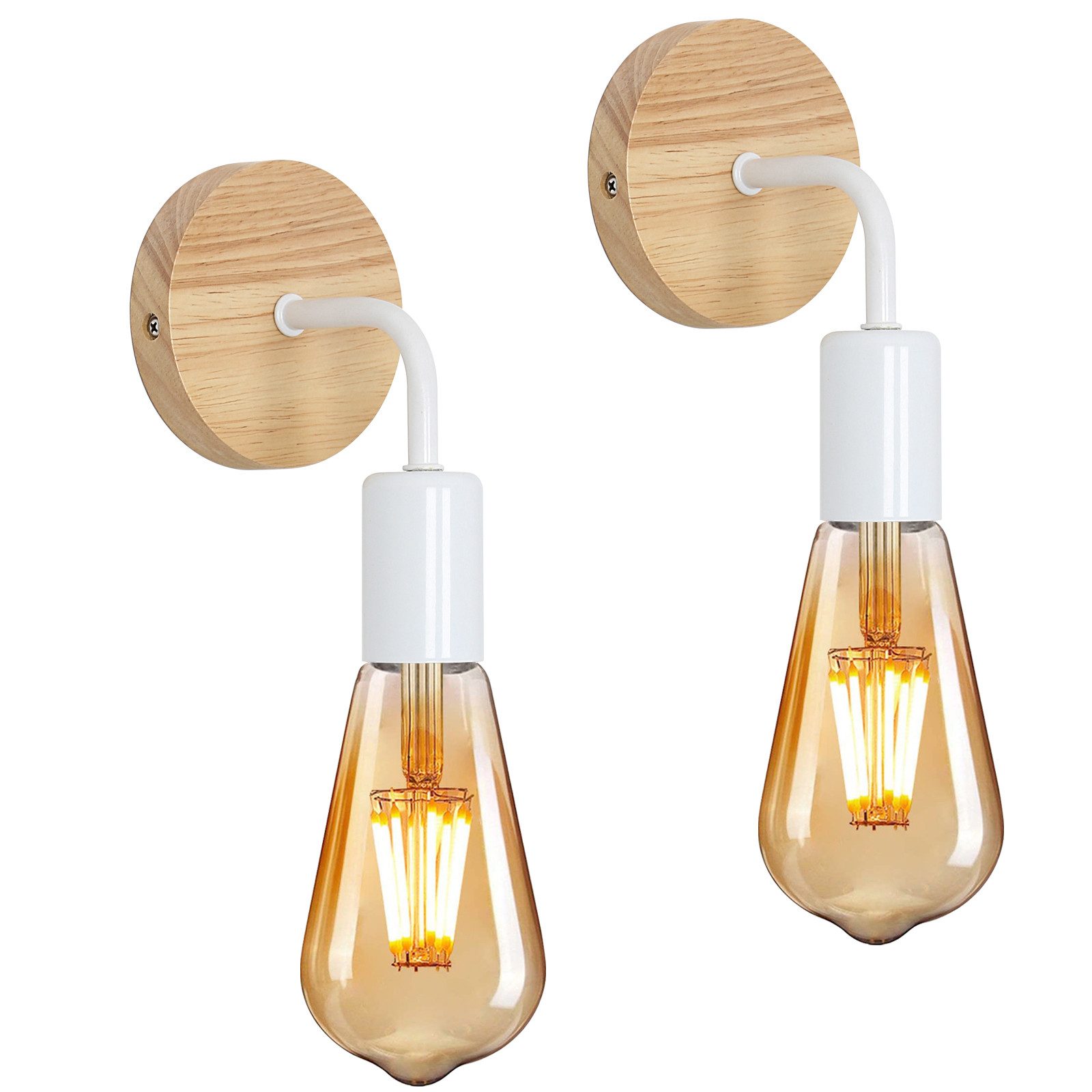 Riserva LED Wandleuchte Wandleuchte 2er Set E27 Schwarz Holz, Wandlampe Vintage, Vintage Industriestil,einfache Installation,klassisches Design