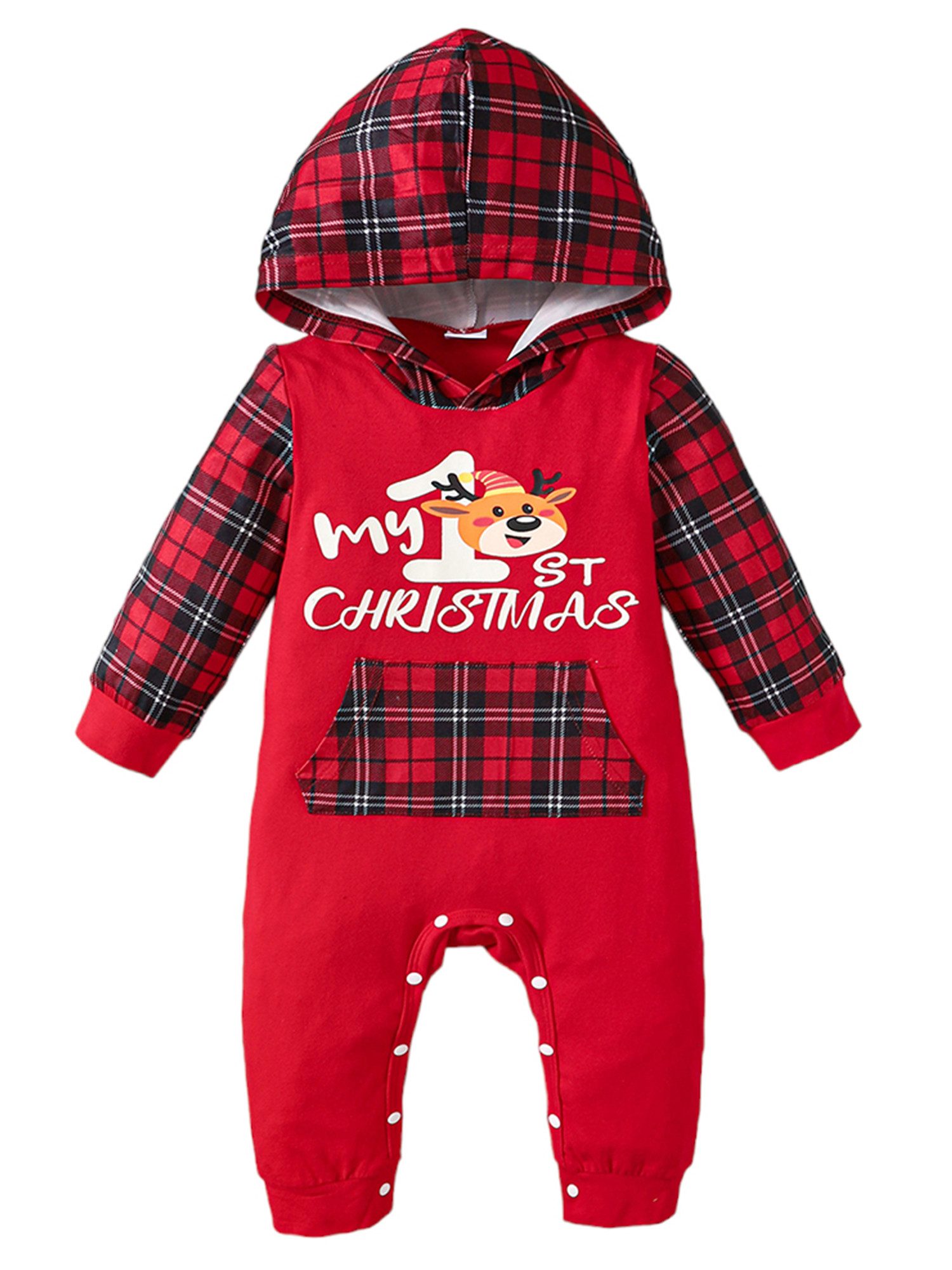Lapastyle Strampler Langärmeliger Kapuzenoverall für Babys mit karierter, Weihnachten (1-tlg) Geschenke für Neugeborene, Strampler für Jungen und Mädchen