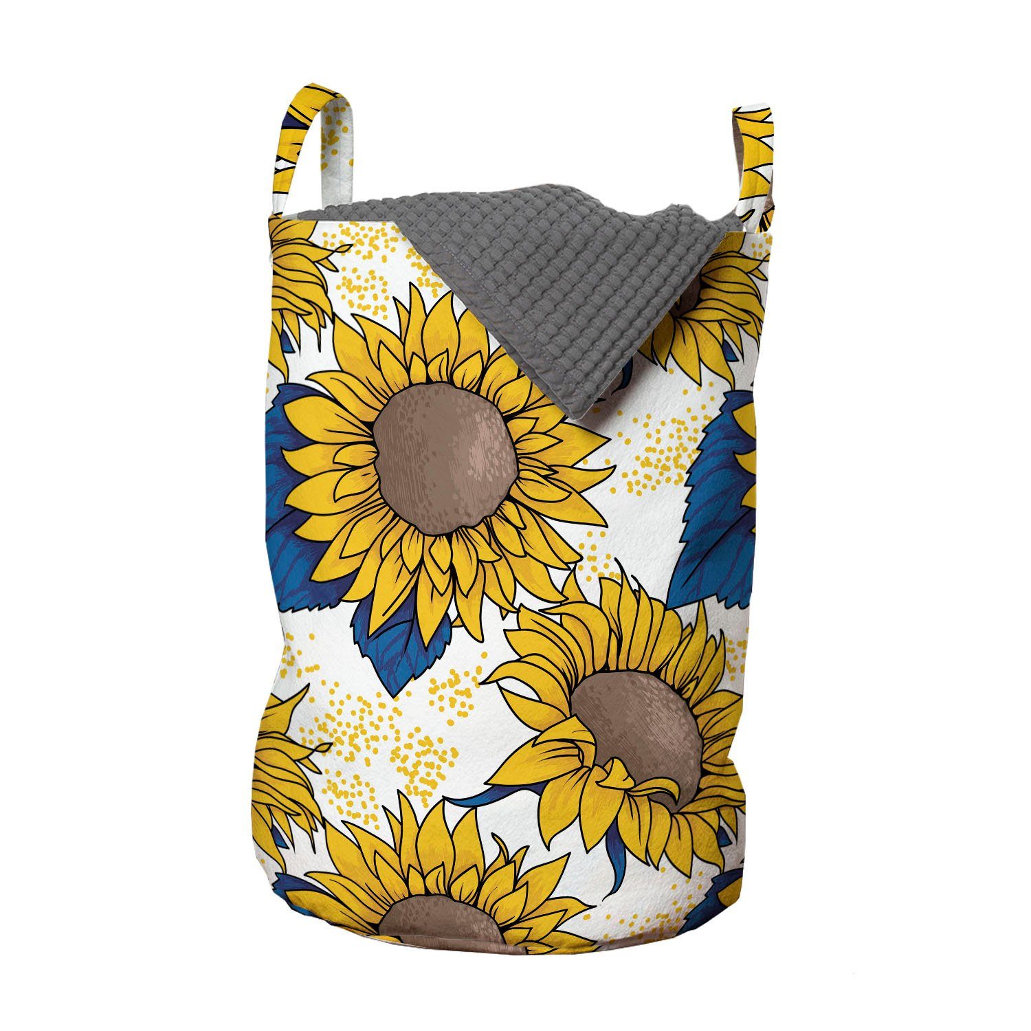 Ernteertrag für Abakuhaus Waschsalons, Sonnenblume mit Wäschesäckchen Grafik Griffen Wäschekorb Kordelzugverschluss