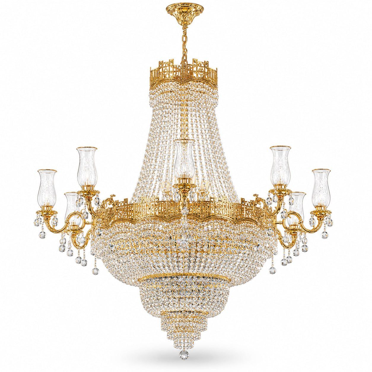 JVmoebel Kronleuchter Imperial Kristall Kronleuchter Versailles Gold 8-flammig Sofort, E14 Kerzenlampen, Neutralweiß, Kaltweiß, Warmweiß, Luxuriöses Kristalldesign, Goldfarbene Metallverarbeitung
