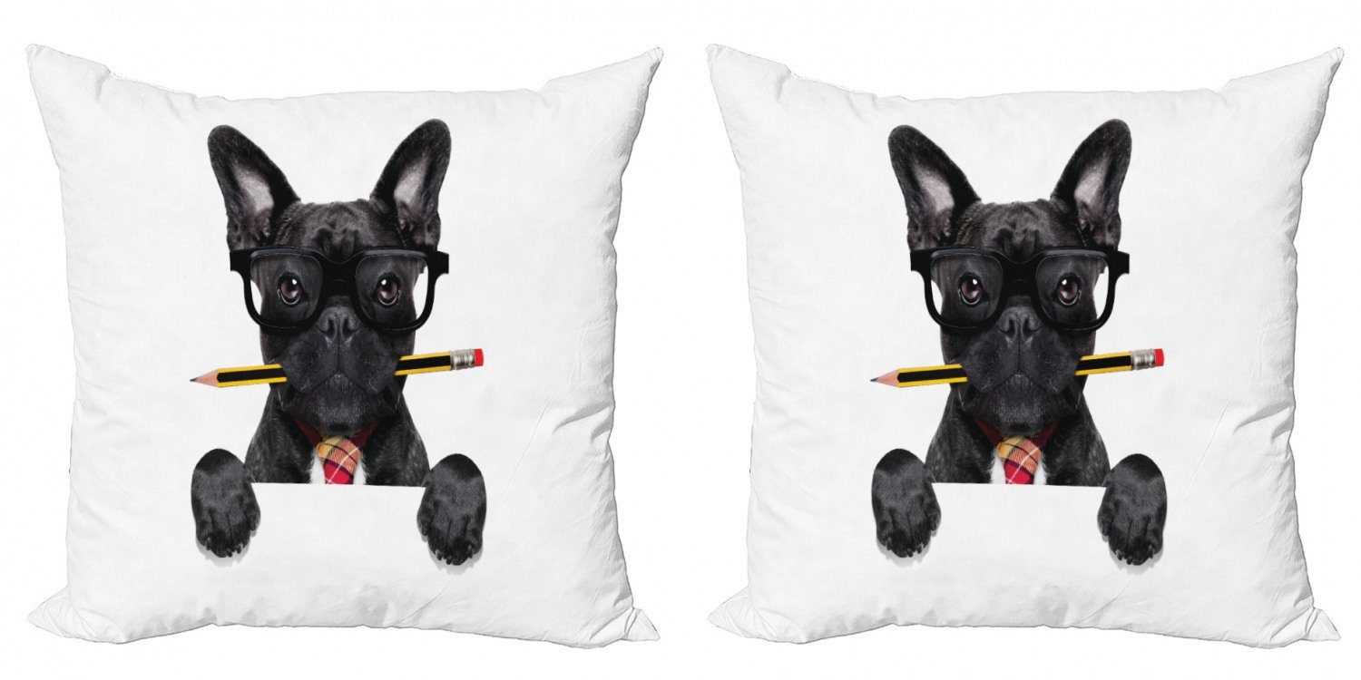 Kissenbezüge Modern Accent Doppelseitiger Digitaldruck, Abakuhaus (2 Stück), Bulldogge Geschäftsmann Dog Glasses