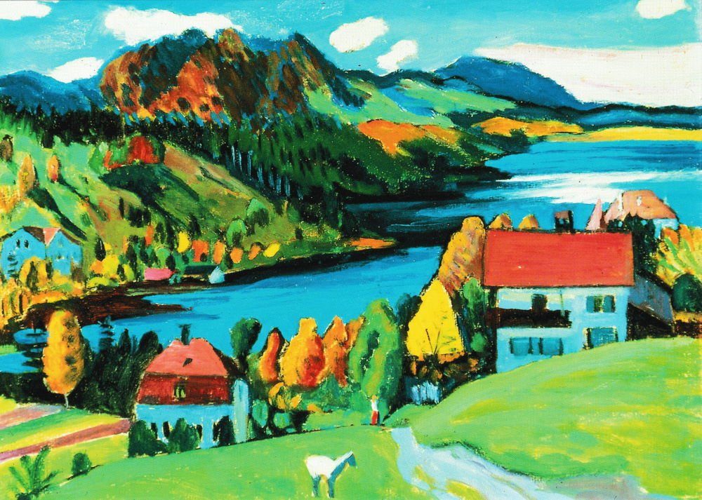 Postkarte Kunstkarte Gabriele Münter "Häuser am See"
