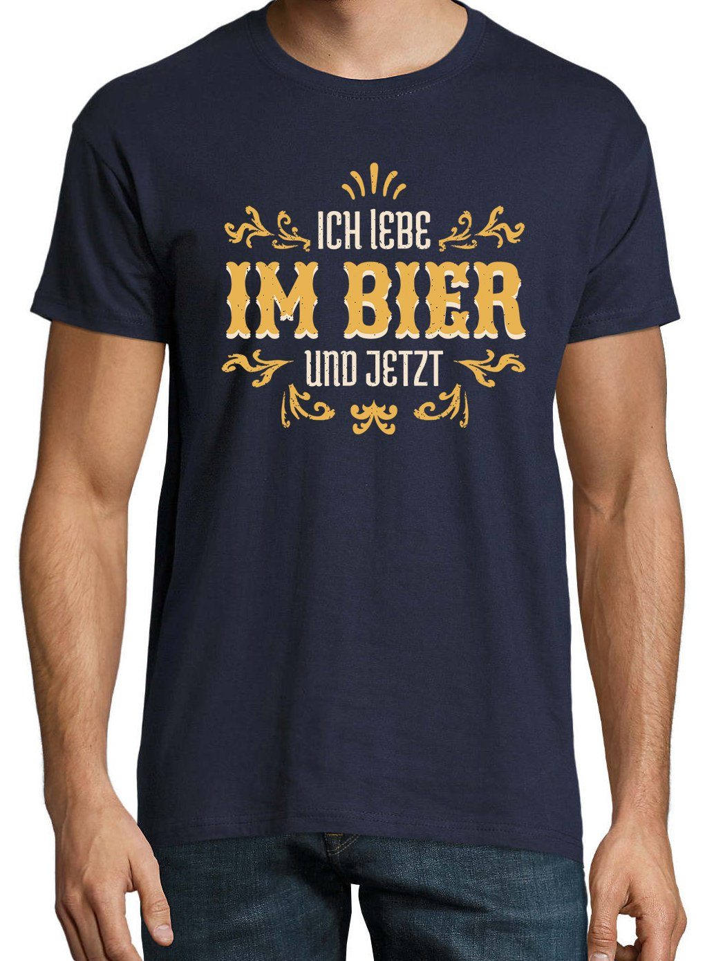 Youth Designz Und Ich Bier Im Jetzt Frontprint mit lustigem Herren Navyblau Shirt T-Shirt Lebe