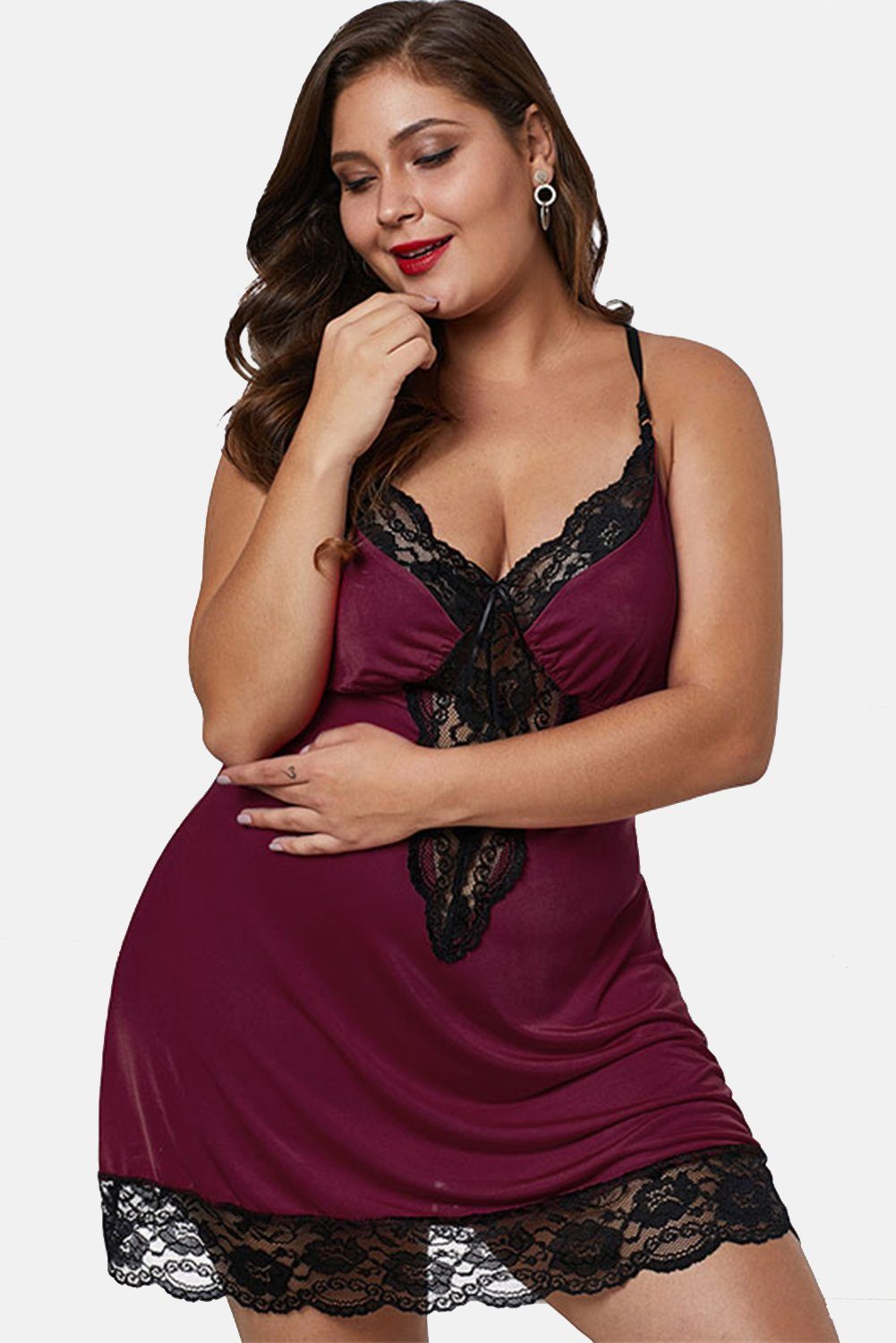Organza Lingerie Negligé (Negligé + String) Plus Size mit toller Passform und Spitzendetails, sexy Dessous